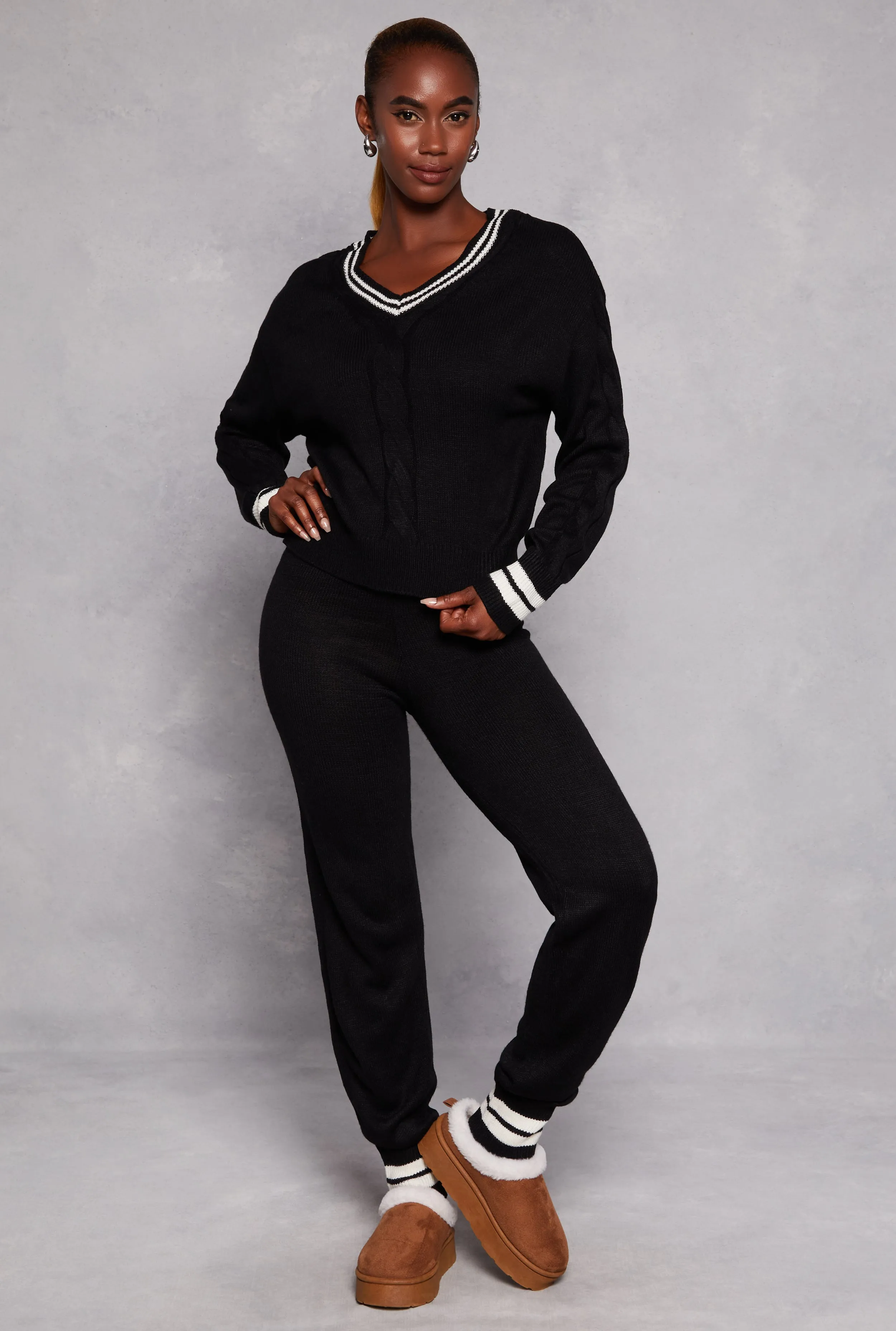 Cable Knit Varsity Stripe Sweater sold by Rainbow product image thumbnail 2