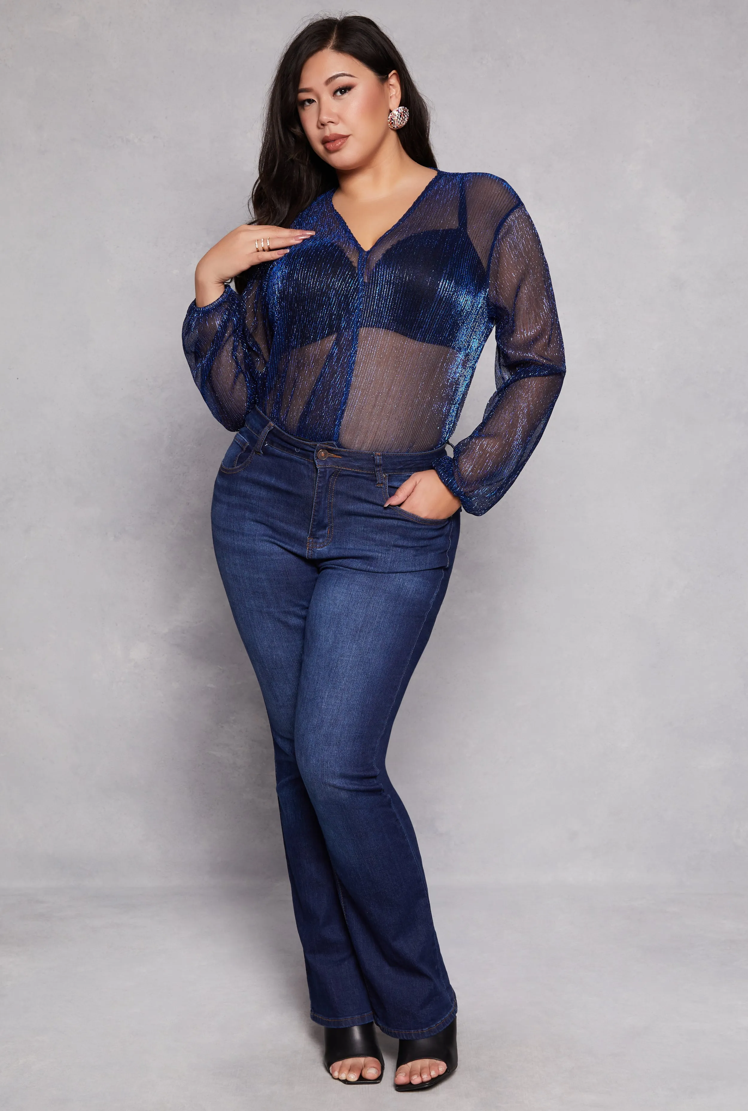 Plus Size Lurex Surplice Bubble Sleeve Bodysuit sold by Rainbow product image thumbnail 2