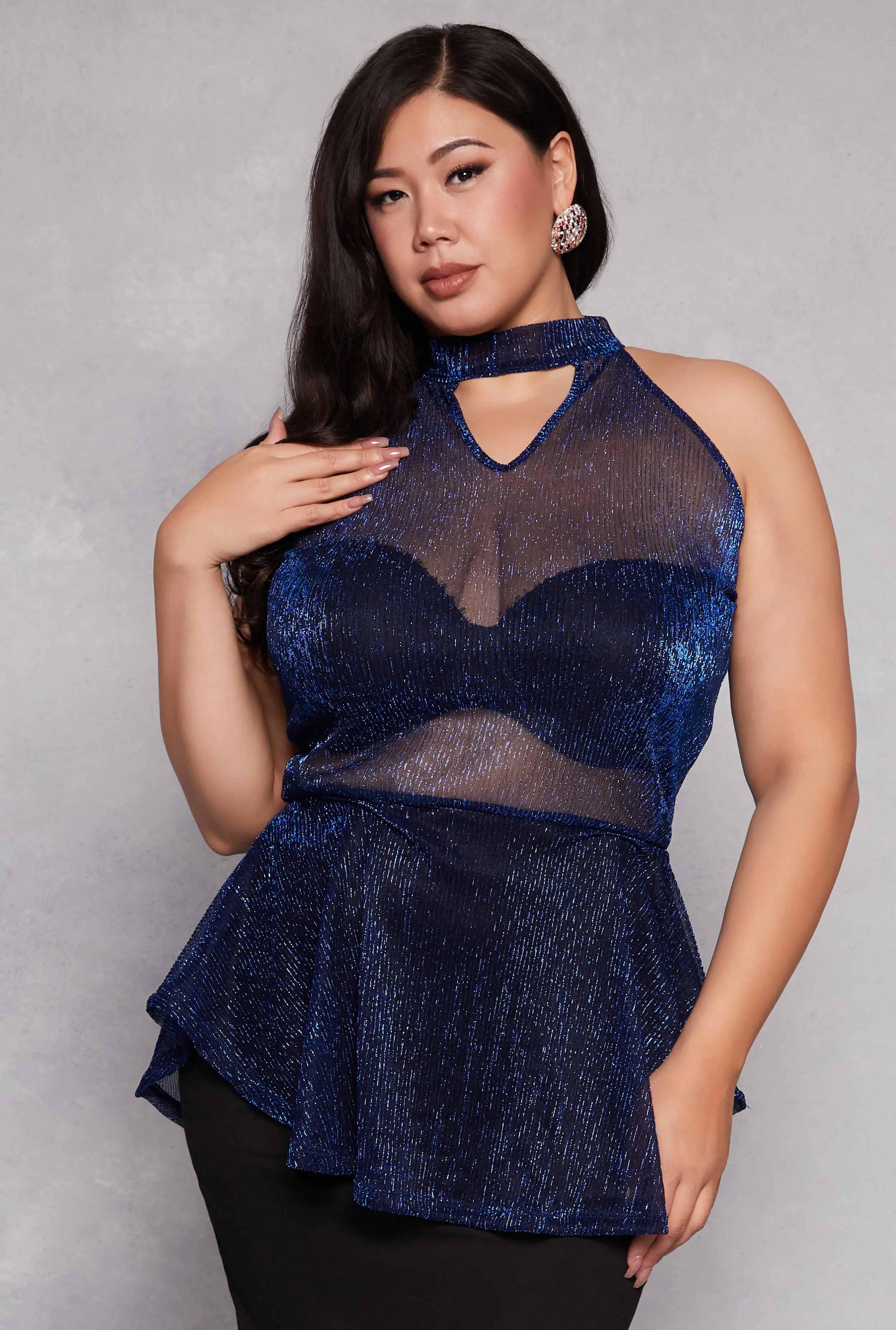 Plus Size Lurex Cut Out Sleeveless Blouse sold by Rainbow