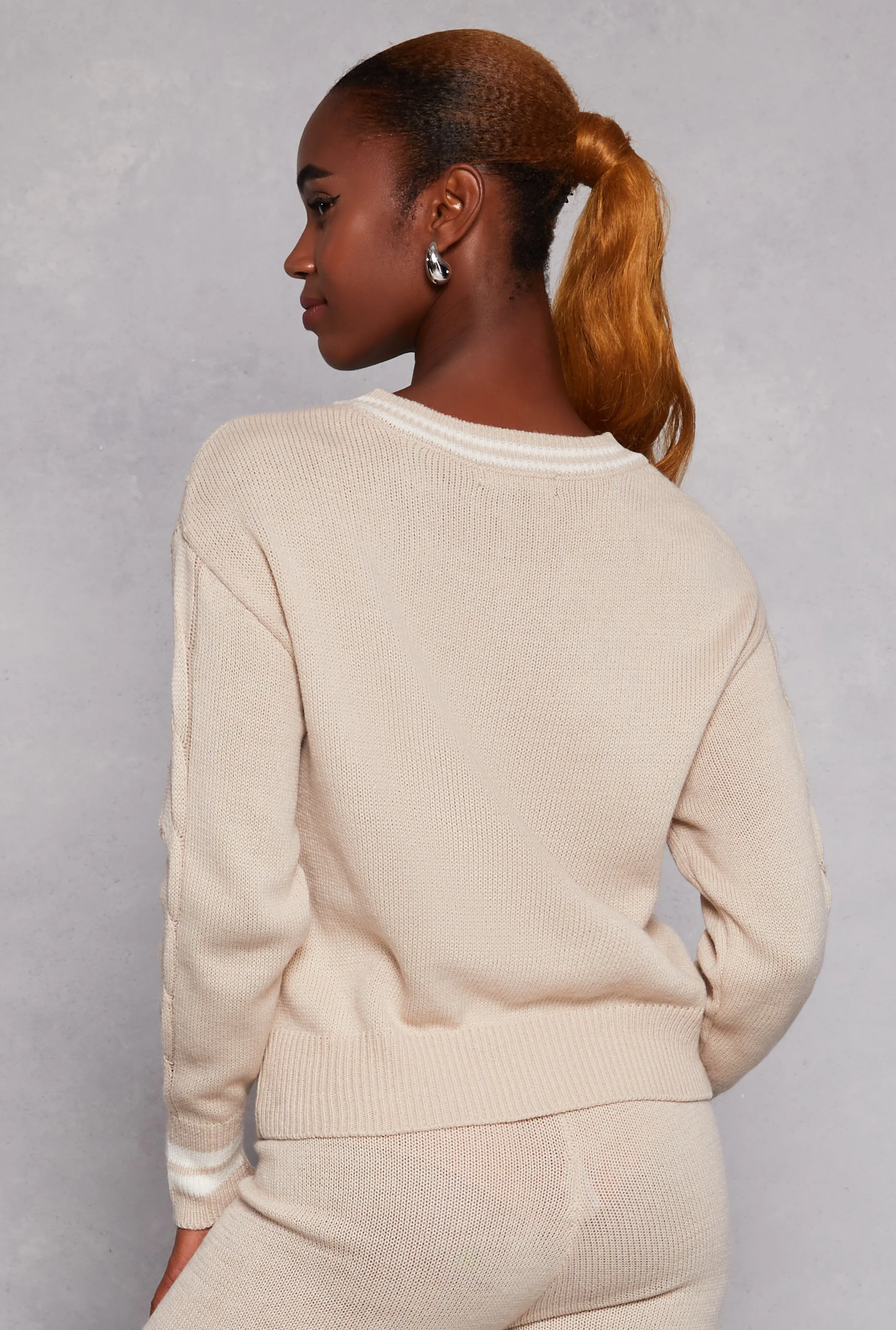 Cable Knit Varsity Stripe Sweater sold by Rainbow product image thumbnail 3