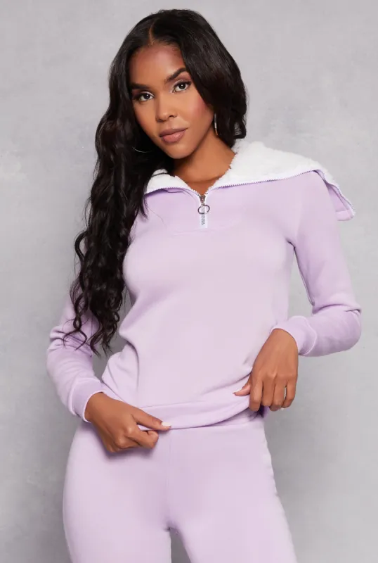 Sherpa Lined Collar Half Zip Sweatshirt sold by Rainbow