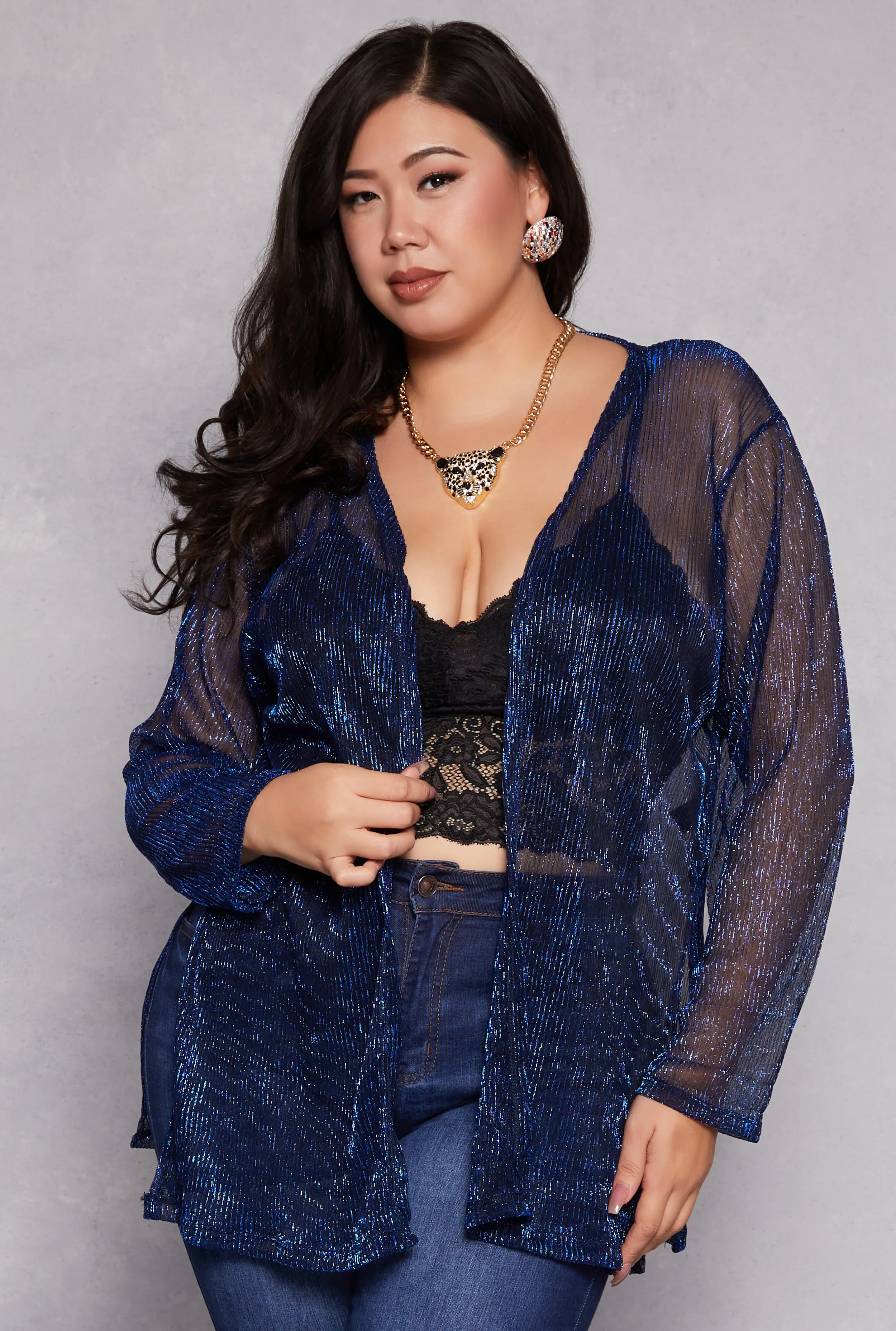 Plus Size Lurex Side Slit Duster sold by Rainbow