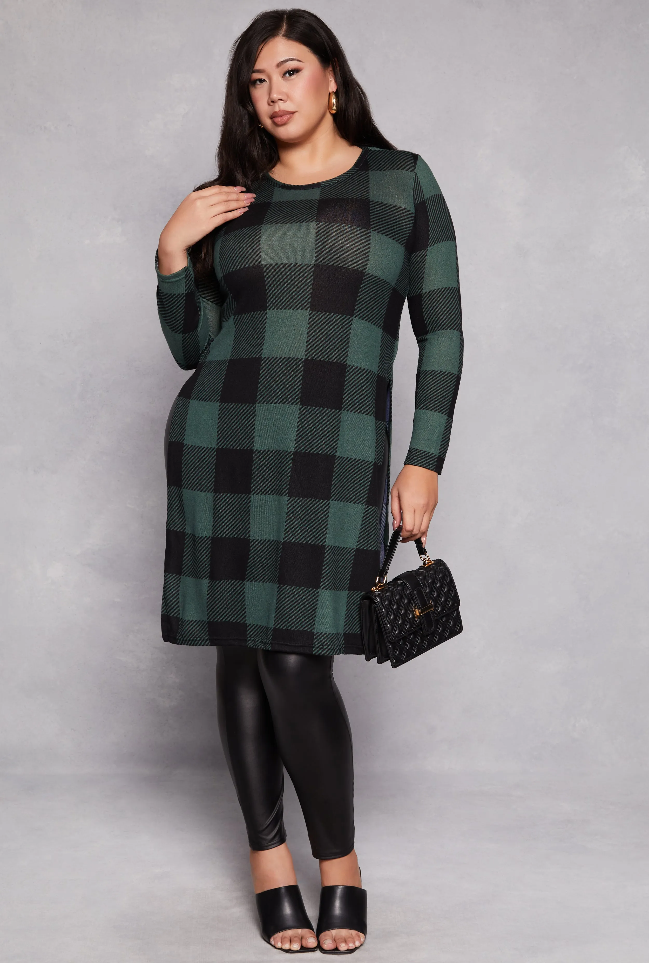 Plus Size Buffalo Plaid Side Slit Tunic Top sold by Rainbow product image thumbnail 2