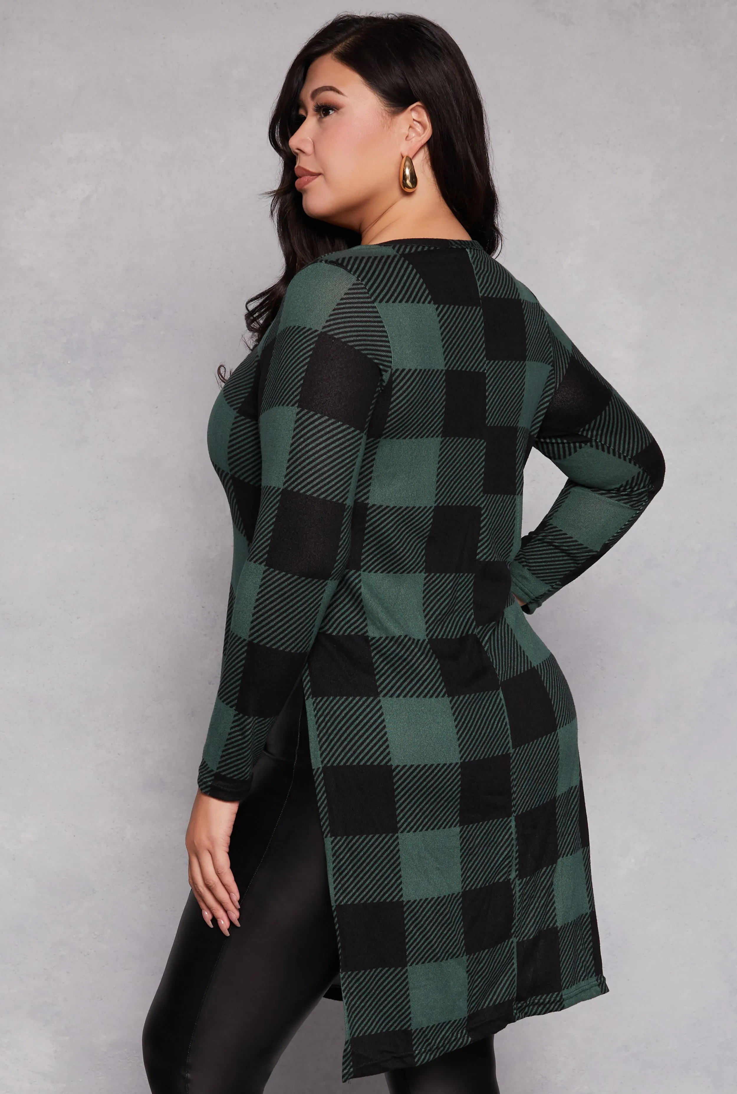 Plus Size Buffalo Plaid Side Slit Tunic Top sold by Rainbow product image thumbnail 3