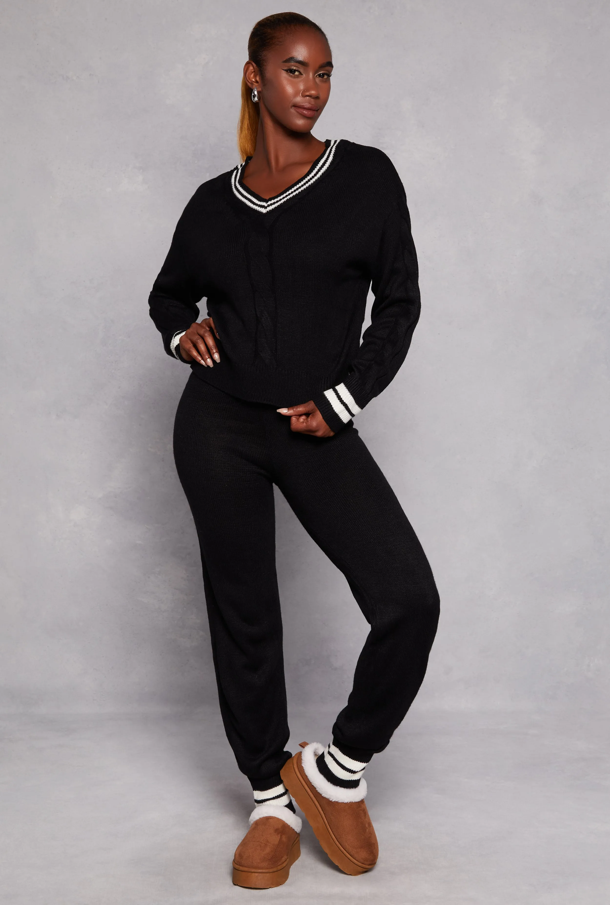 Brushed Knit Varsity Stripe Joggers sold by Rainbow