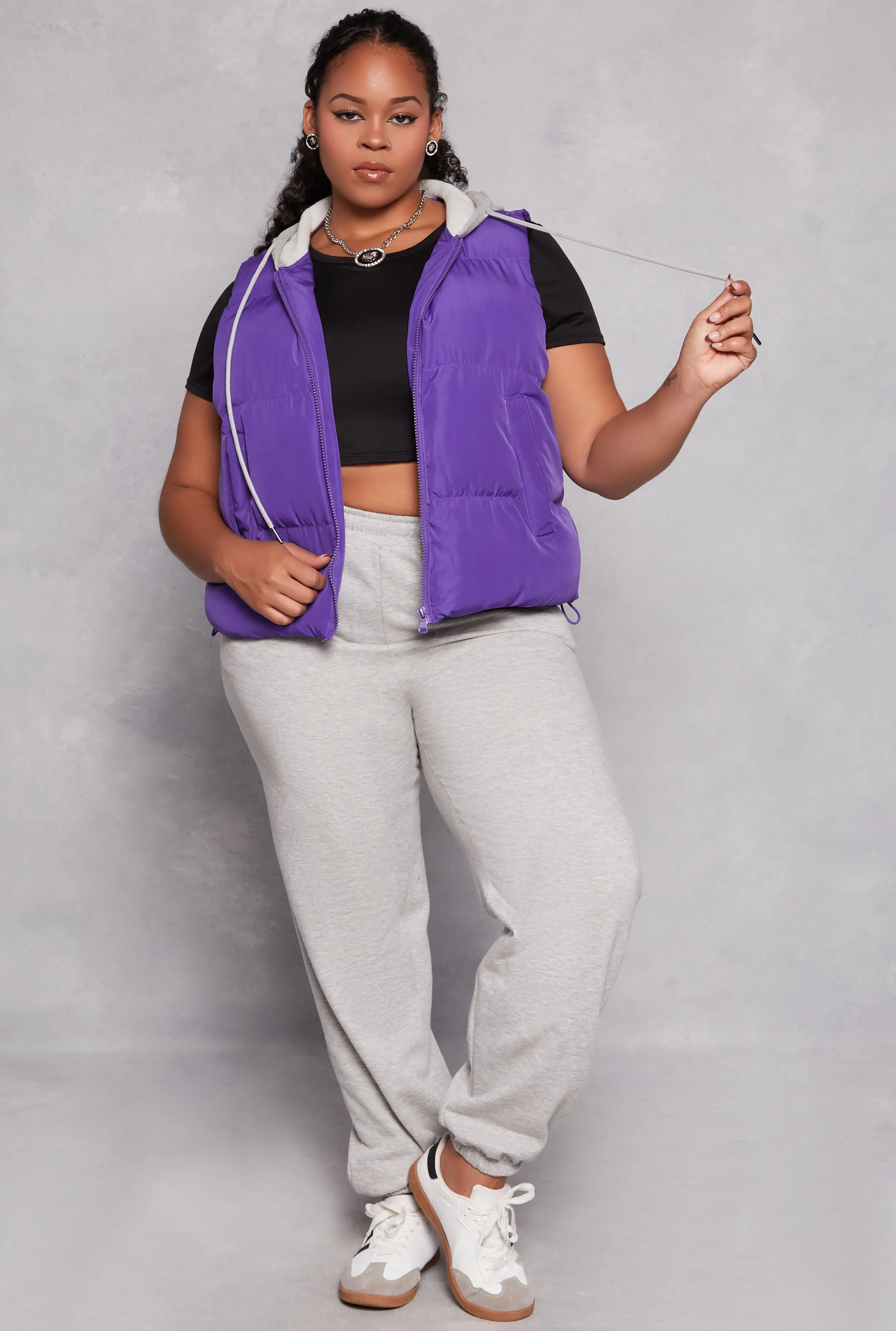 Plus Size Almost Famous Zip Front Hooded Puffer Vest sold by Rainbow product image thumbnail 2