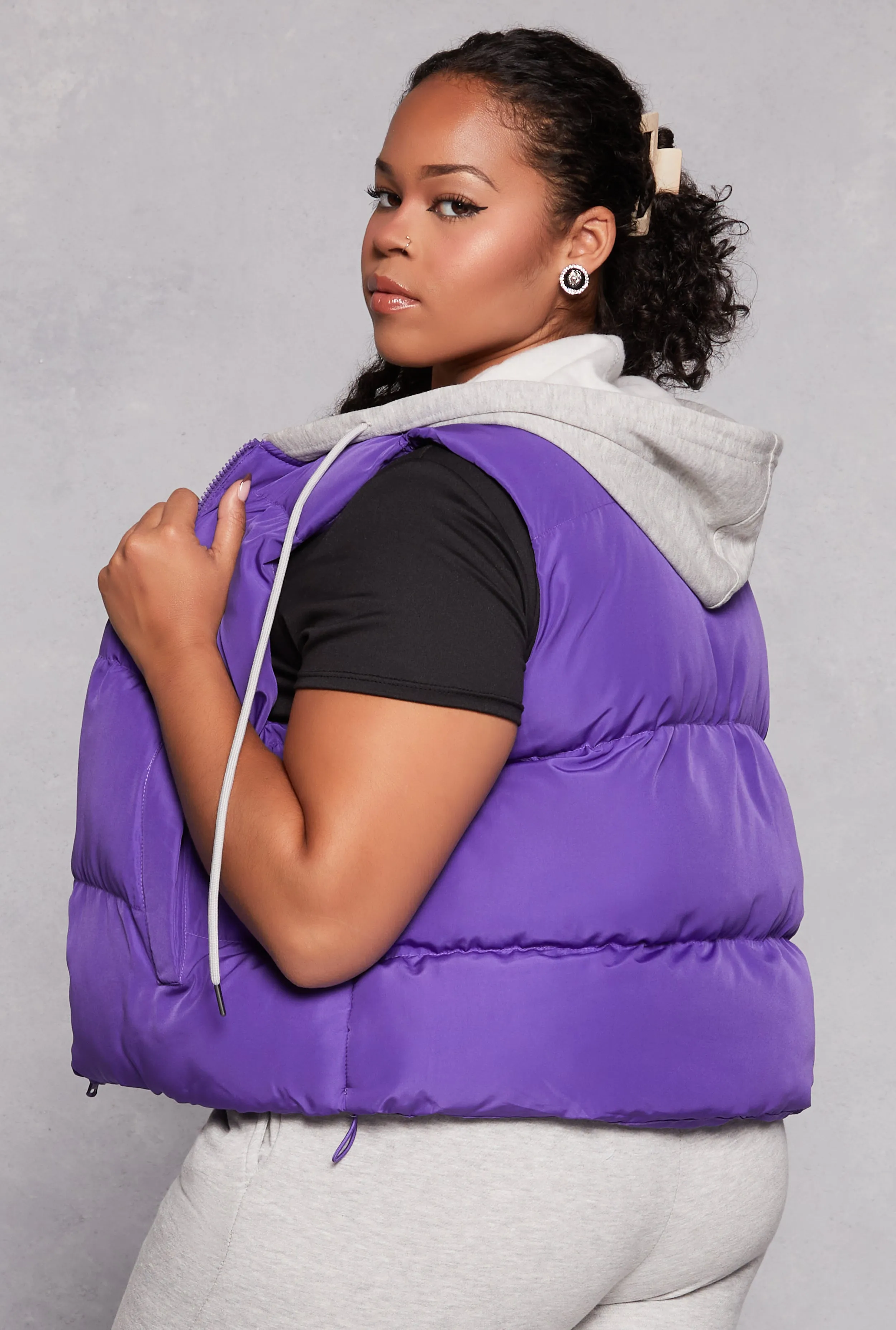 Plus Size Almost Famous Zip Front Hooded Puffer Vest sold by Rainbow product image thumbnail 3