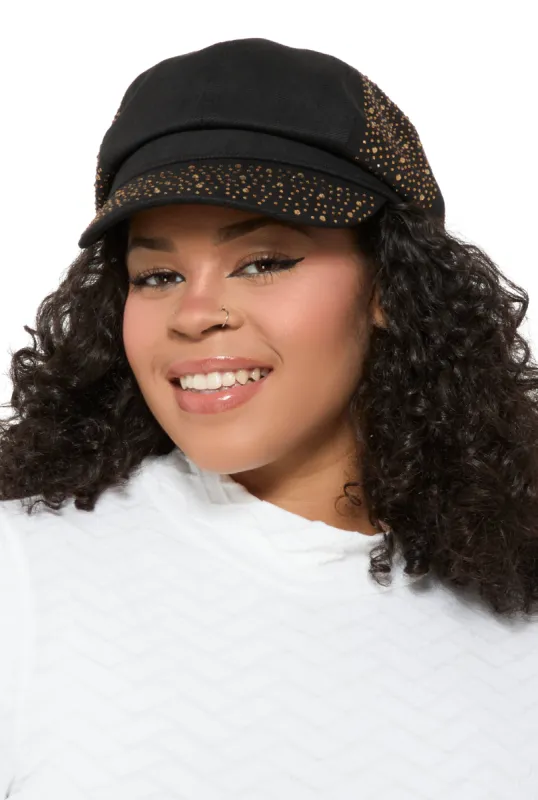 Rhinestone Studded Cabbie Hat made by Rainbow