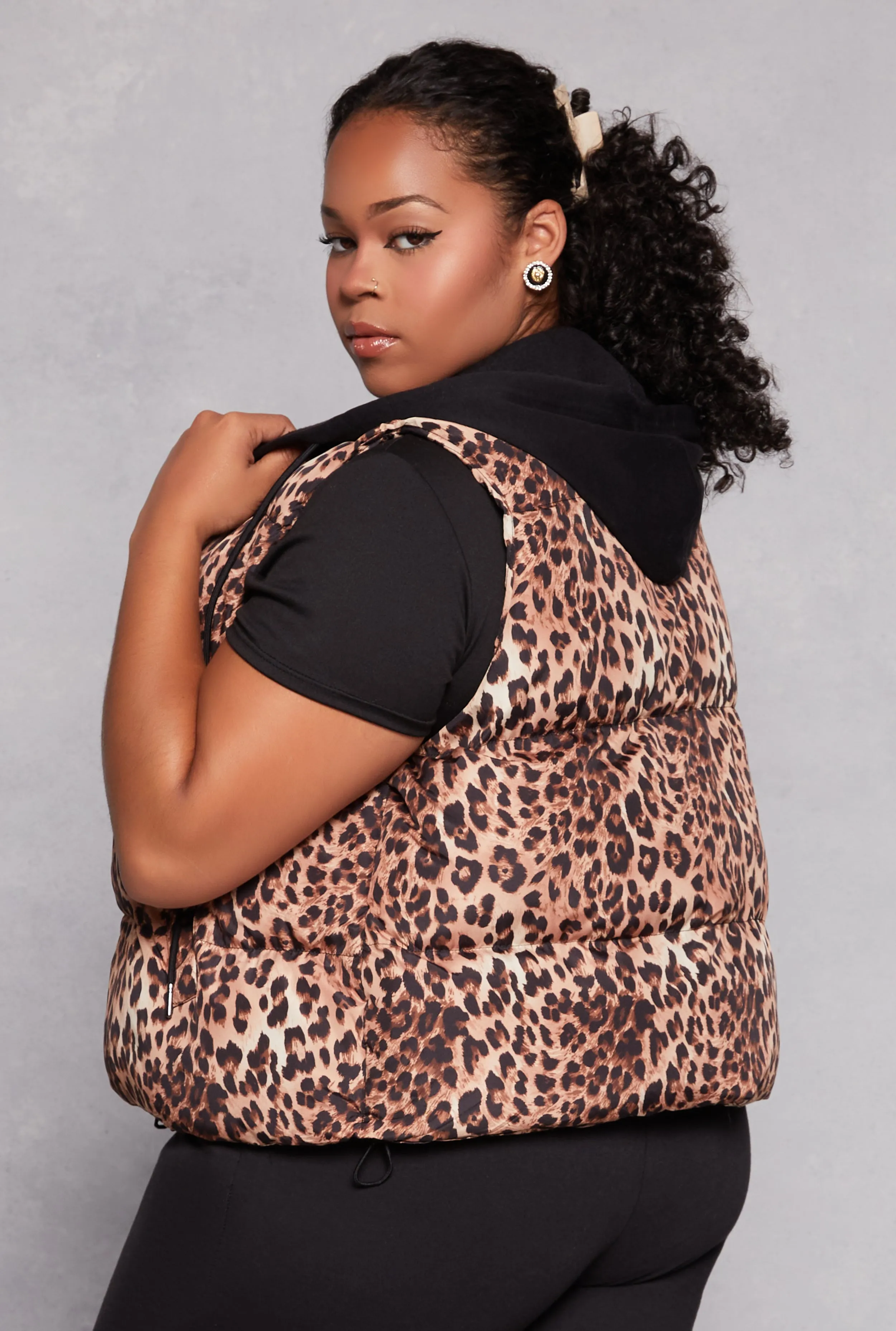 Plus Size Almost Famous Patterned Hooded Puffer Vest sold by Rainbow product image thumbnail 3