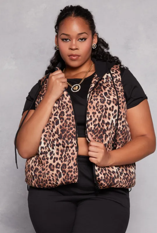 Plus Size Almost Famous Patterned Hooded Puffer Vest sold by Rainbow