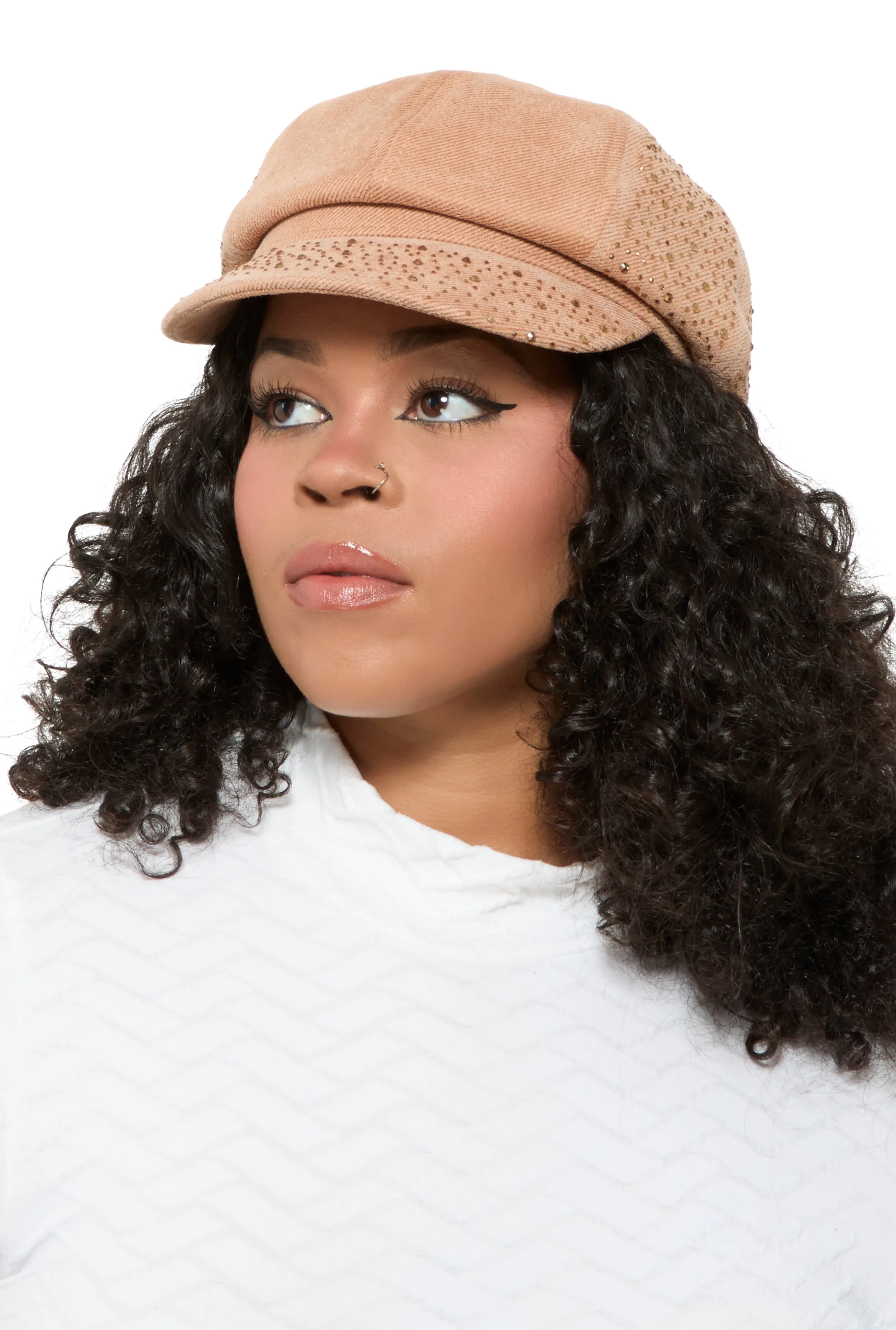 Rhinestone Studded Cabbie Hat sold by Rainbow