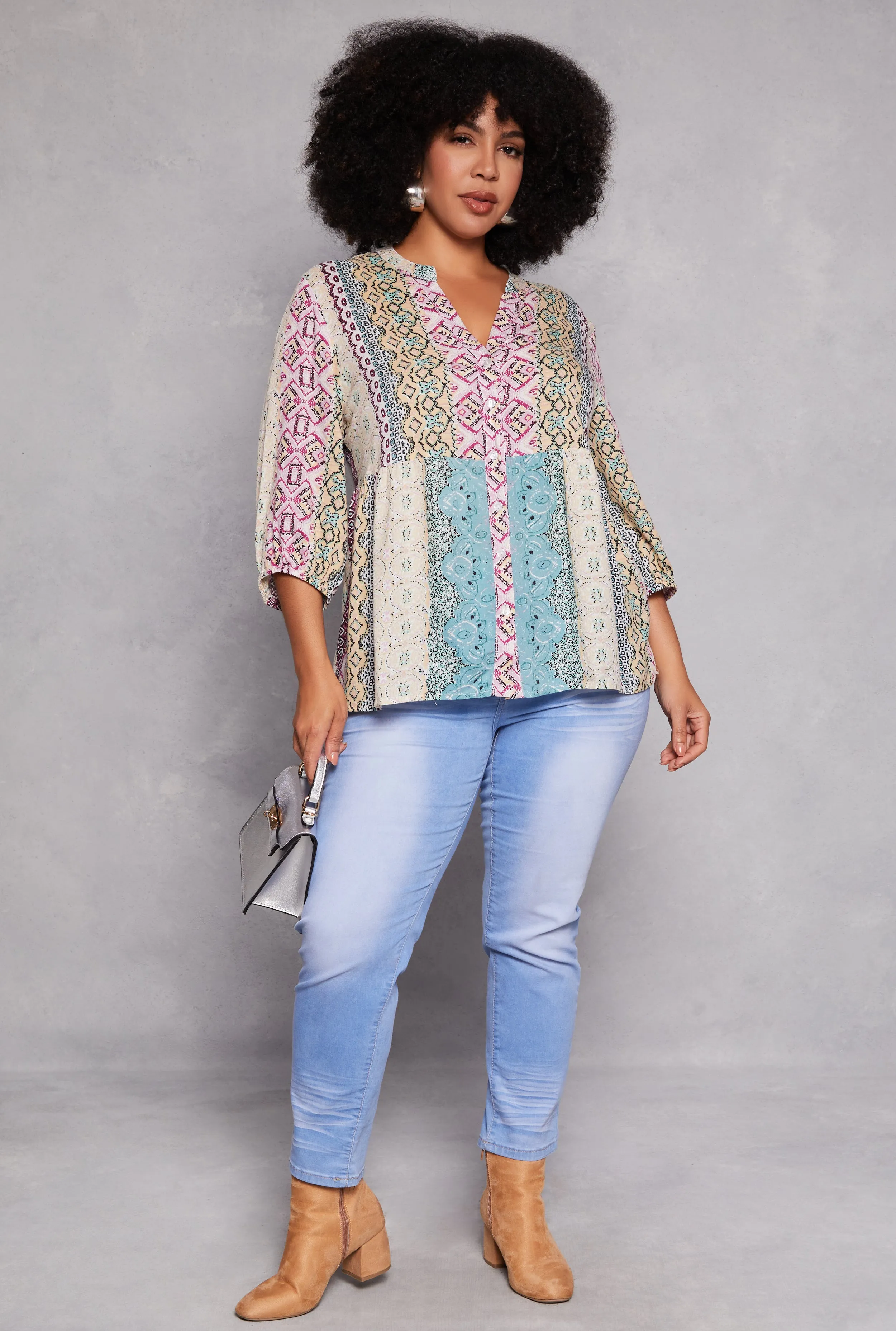 Plus Size Border Print Boho Top sold by Rainbow product image thumbnail 2
