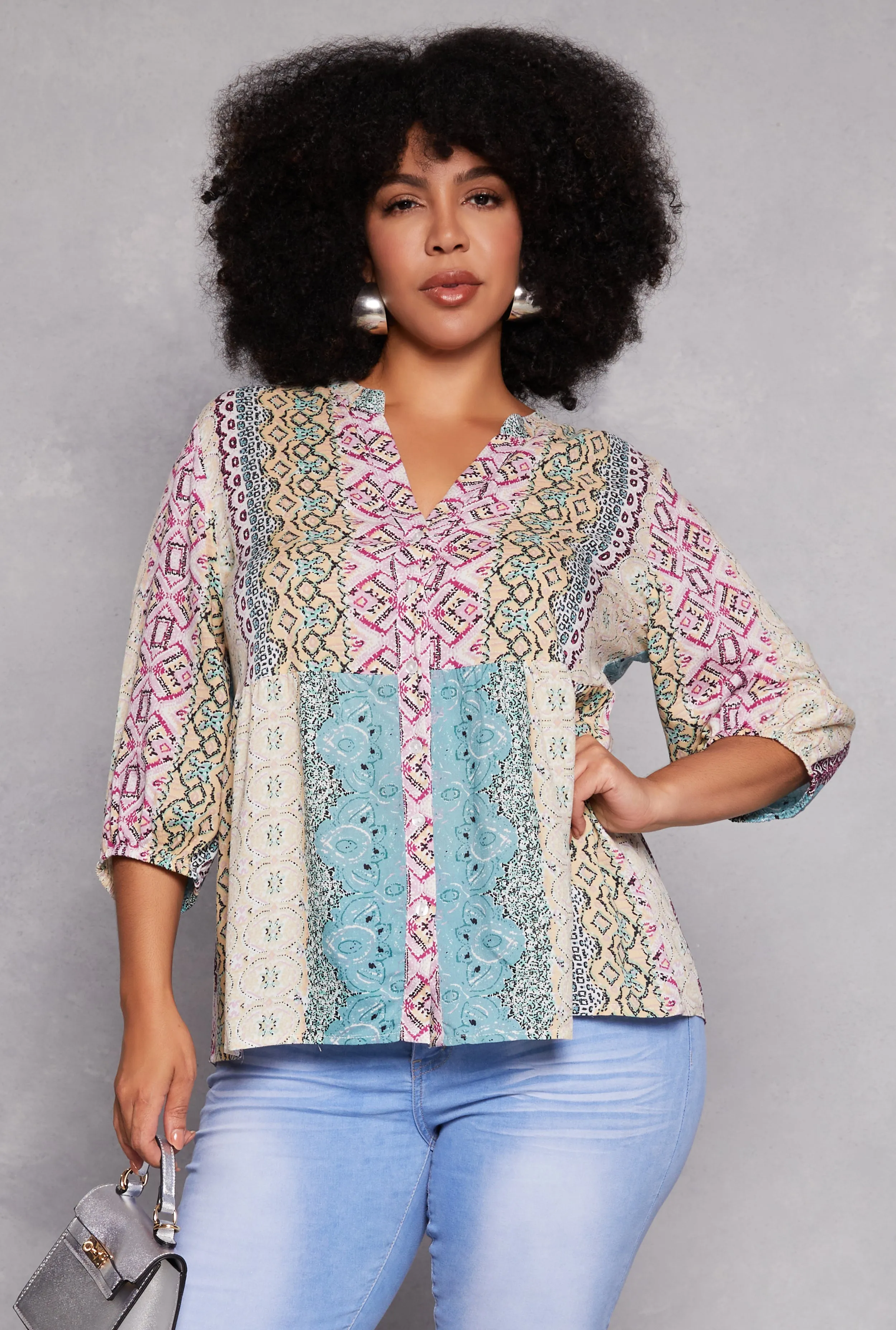 Plus Size Border Print Boho Top sold by Rainbow