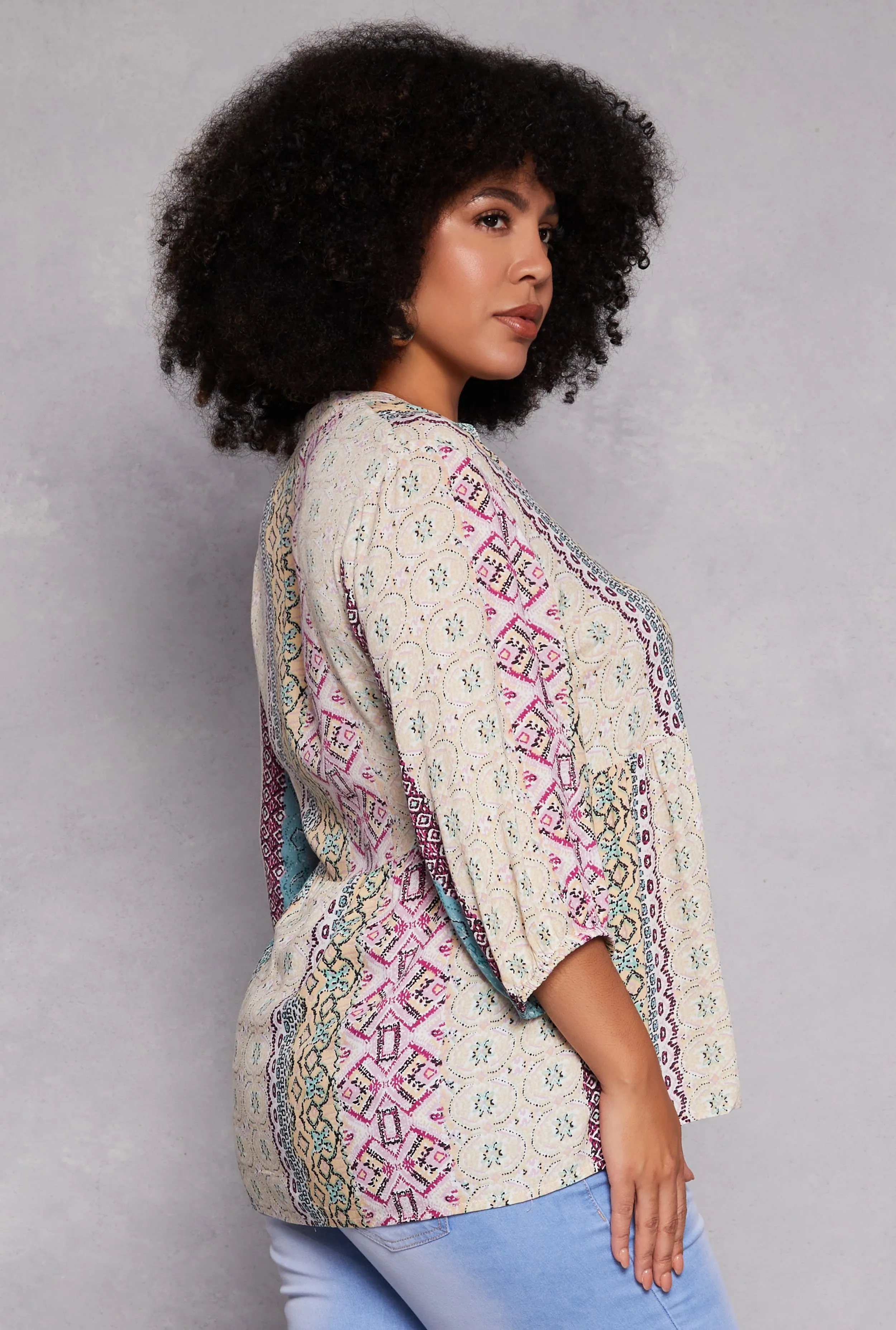 Plus Size Border Print Boho Top sold by Rainbow product image thumbnail 3
