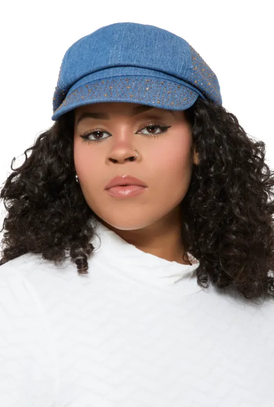 Rhinestone Studded Cabbie Hat sold by Rainbow