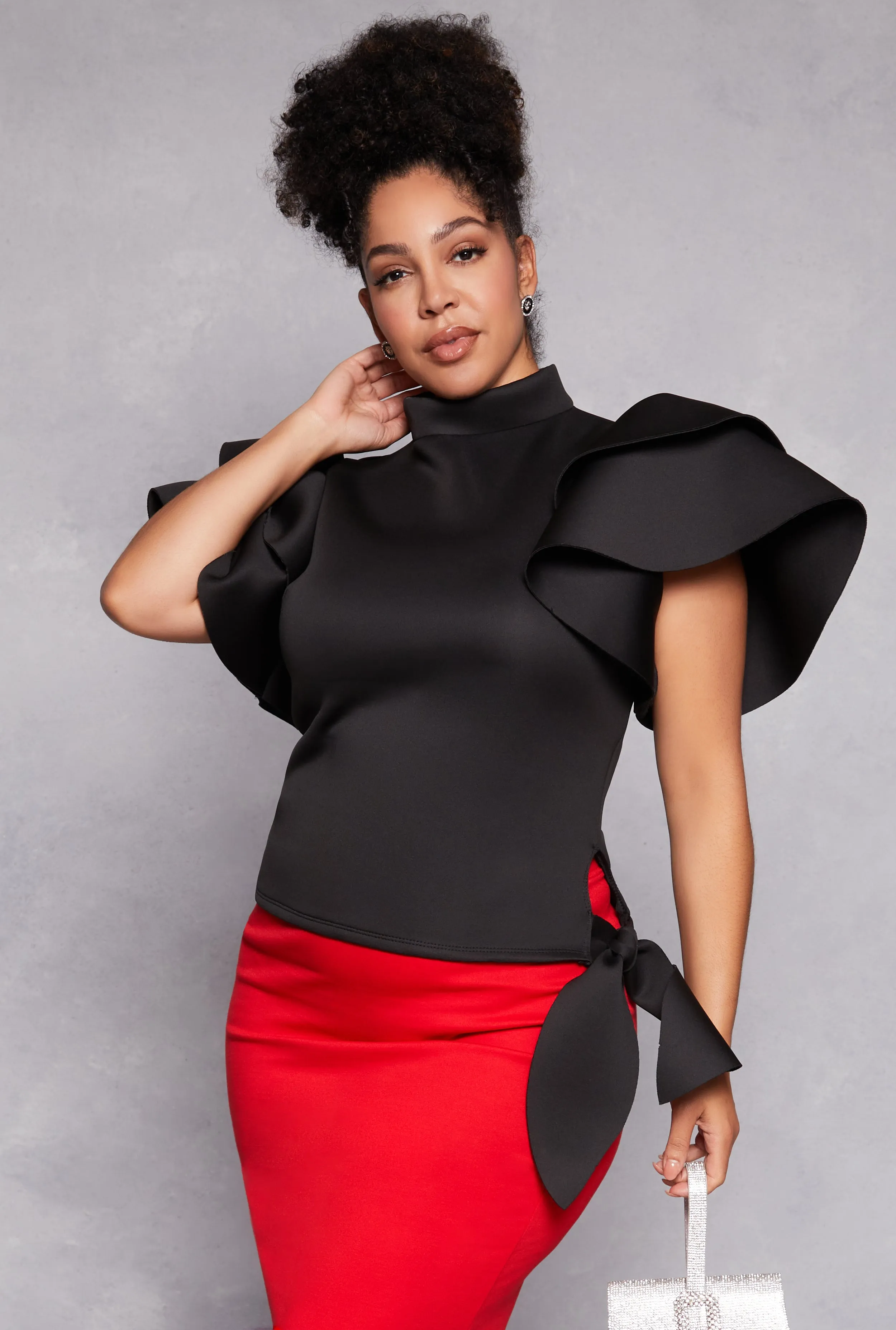 Plus Size Scuba Tiered Sleeve Top sold by Rainbow