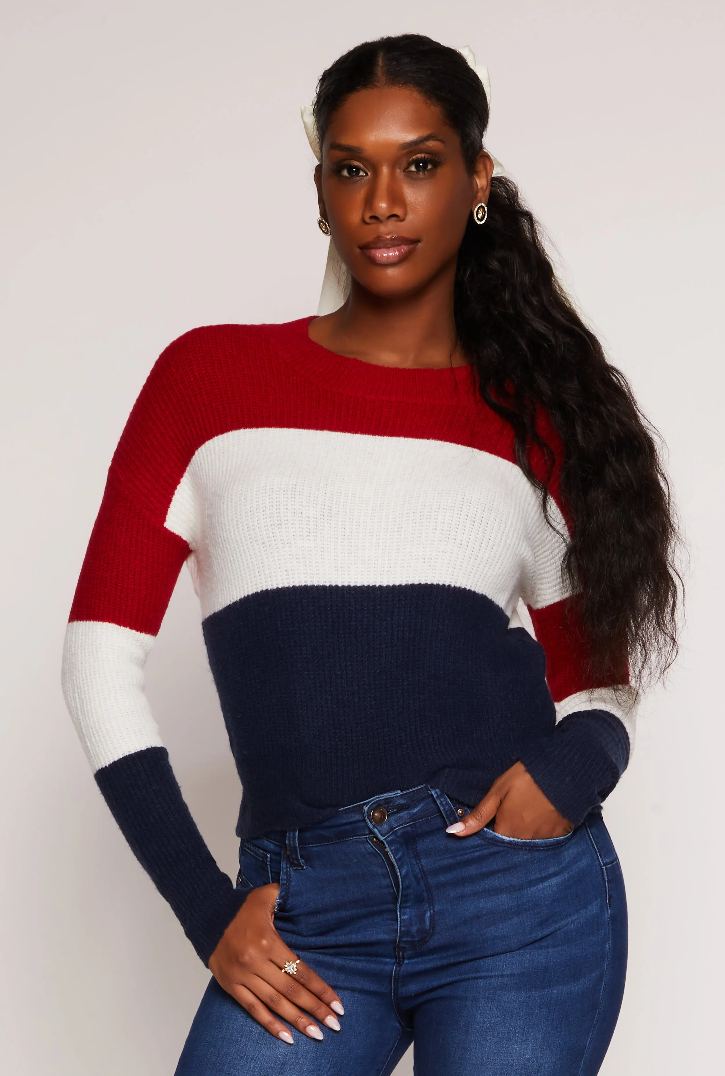 Color Block Crew Neck Sweater sold by Rainbow