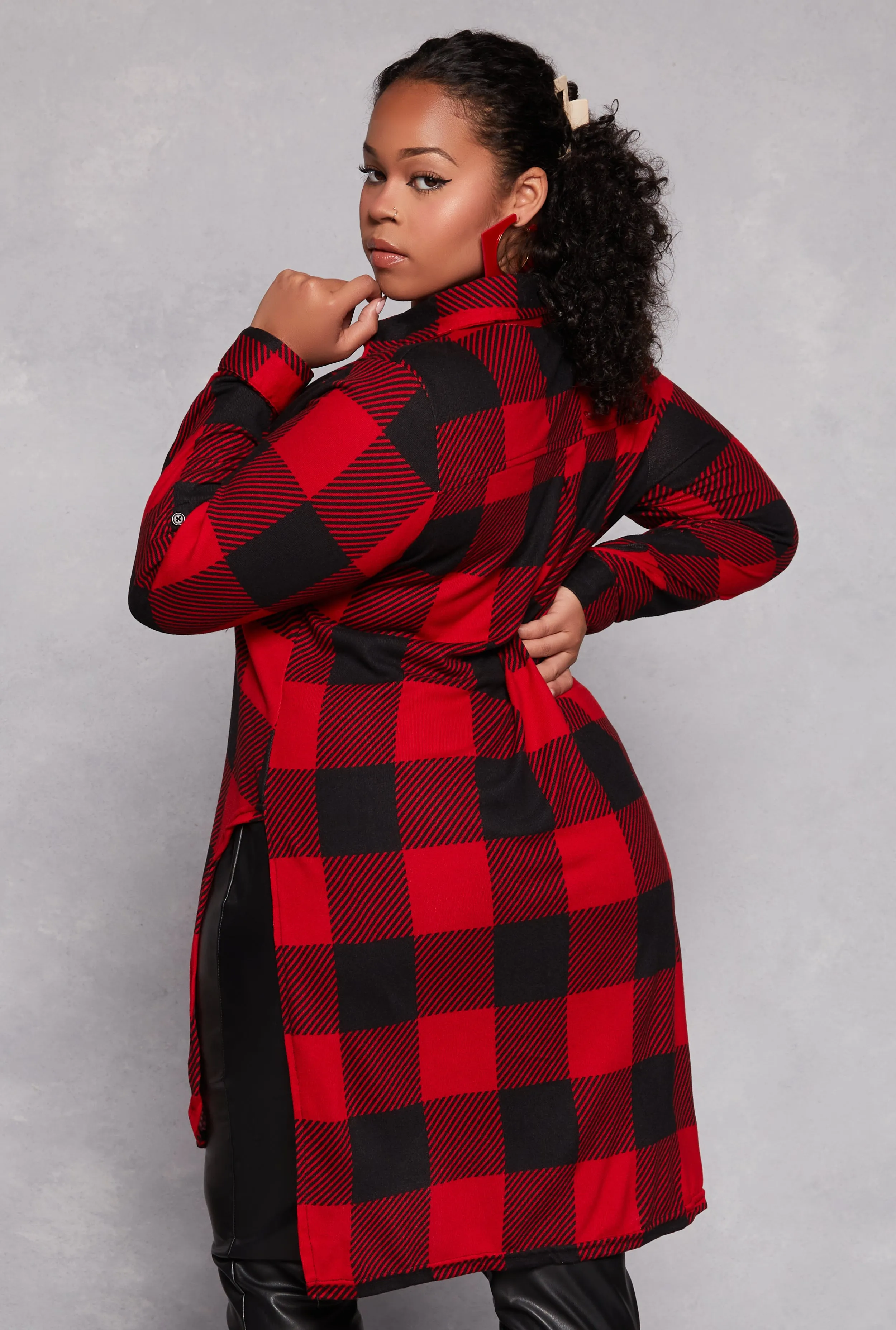 Plus Size Plaid Tie Front High Low Top sold by Rainbow product image thumbnail 3