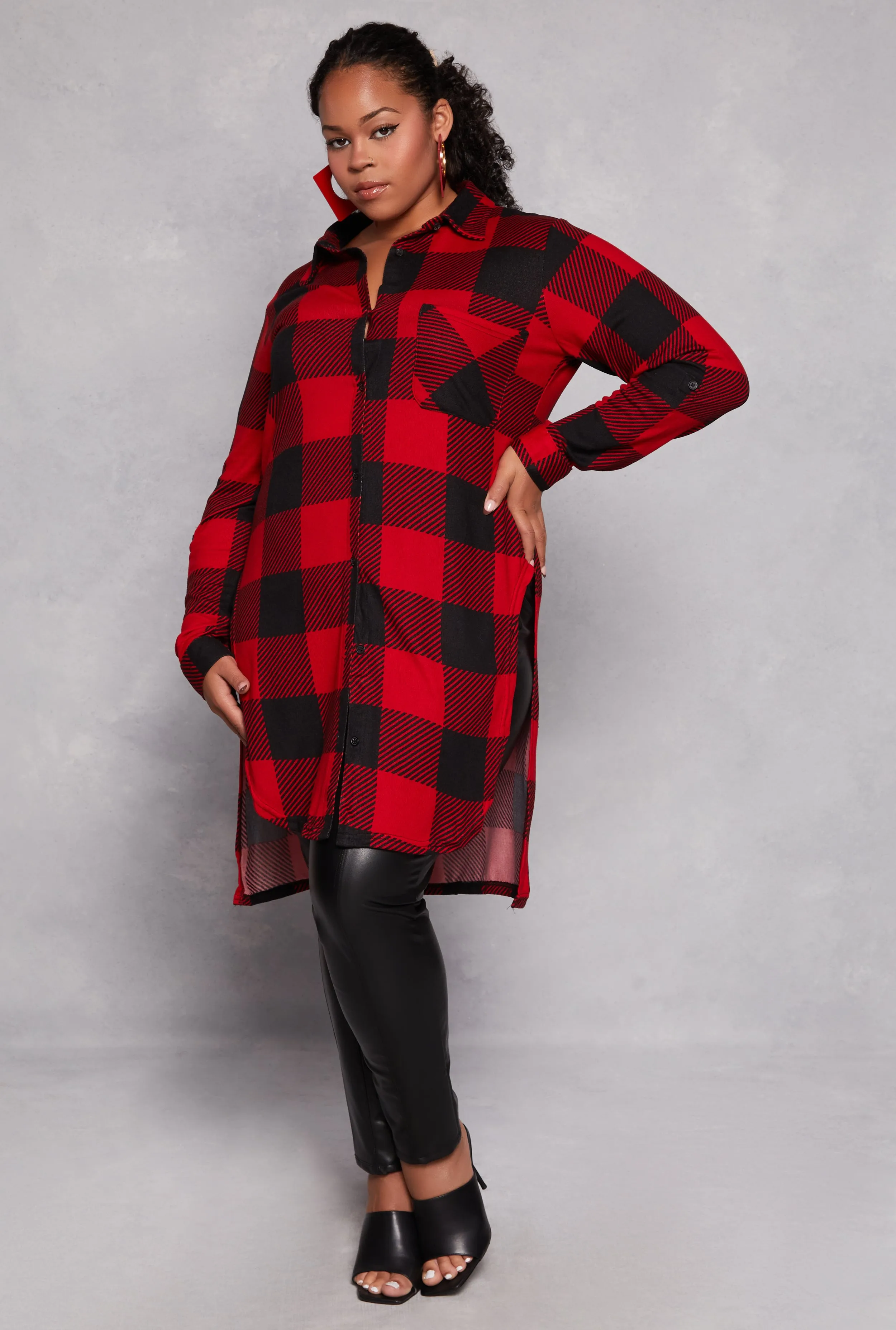 Plus Size Plaid Tie Front High Low Top sold by Rainbow product image thumbnail 2