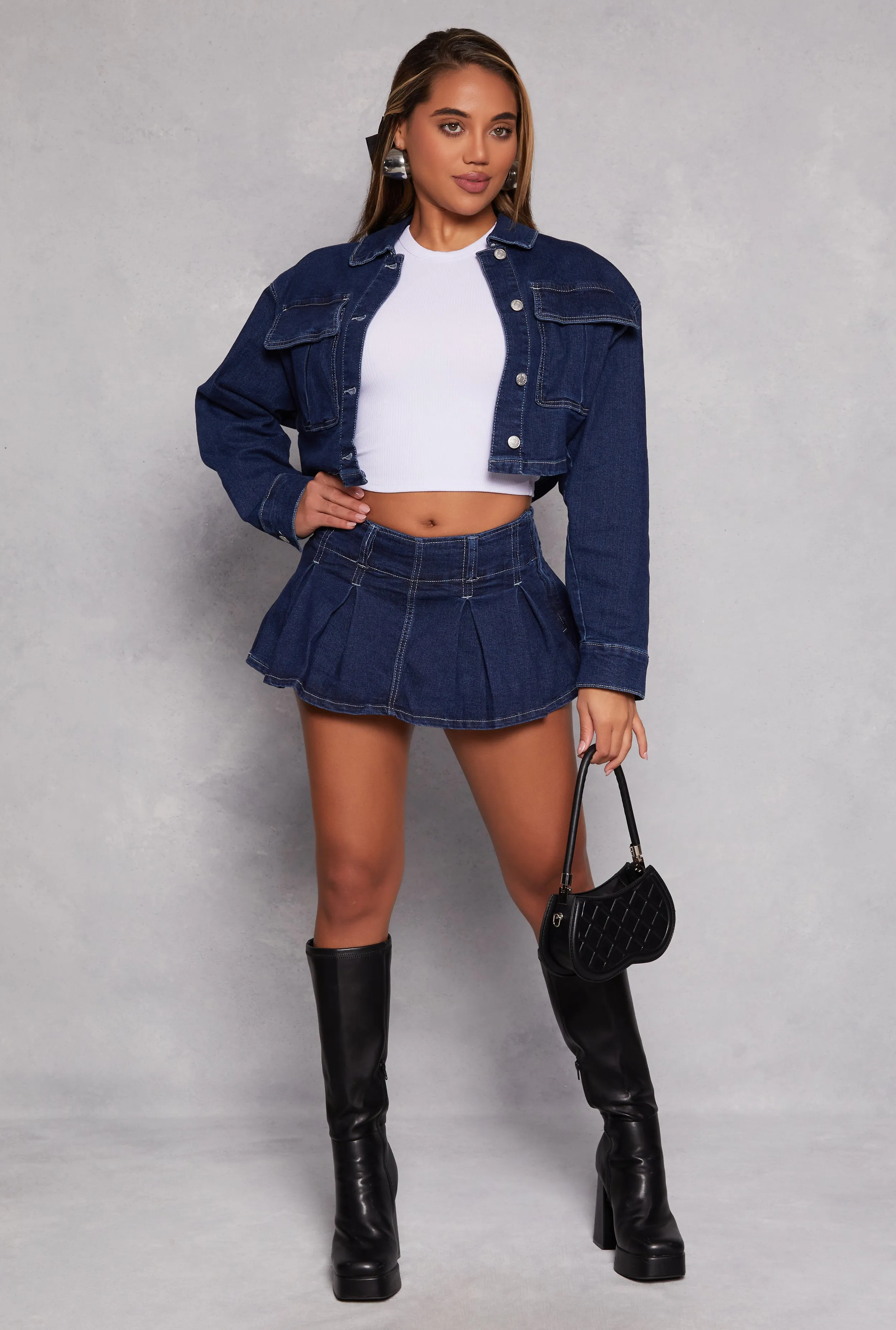 Almost Famous Flap Pocket Cropped Jean Jacket sold by Rainbow product image thumbnail 2