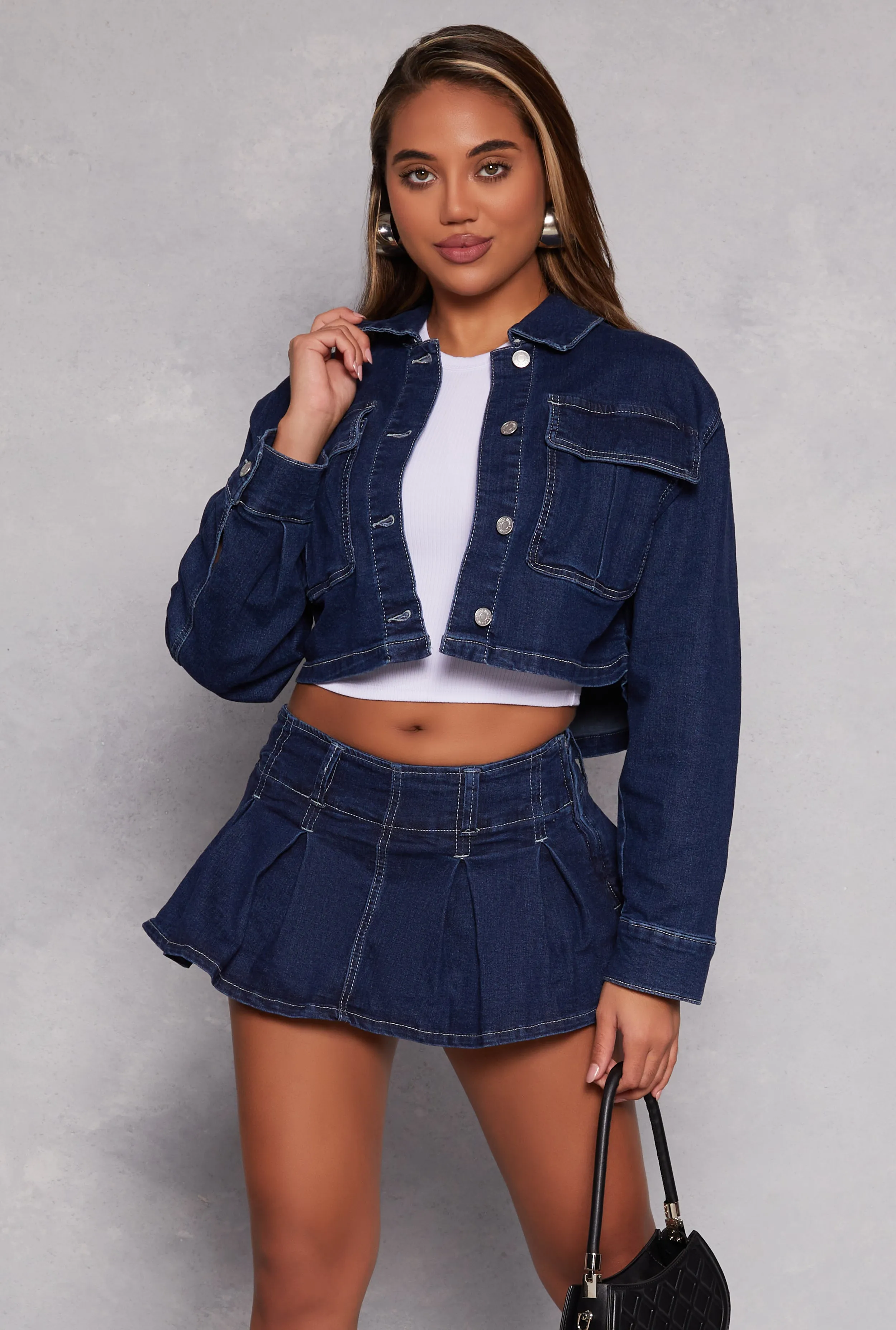 Almost Famous Flap Pocket Cropped Jean Jacket sold by Rainbow