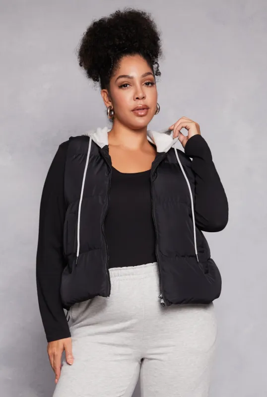 Plus Size Almost Famous Zip Front Hooded Puffer Vest sold by Rainbow