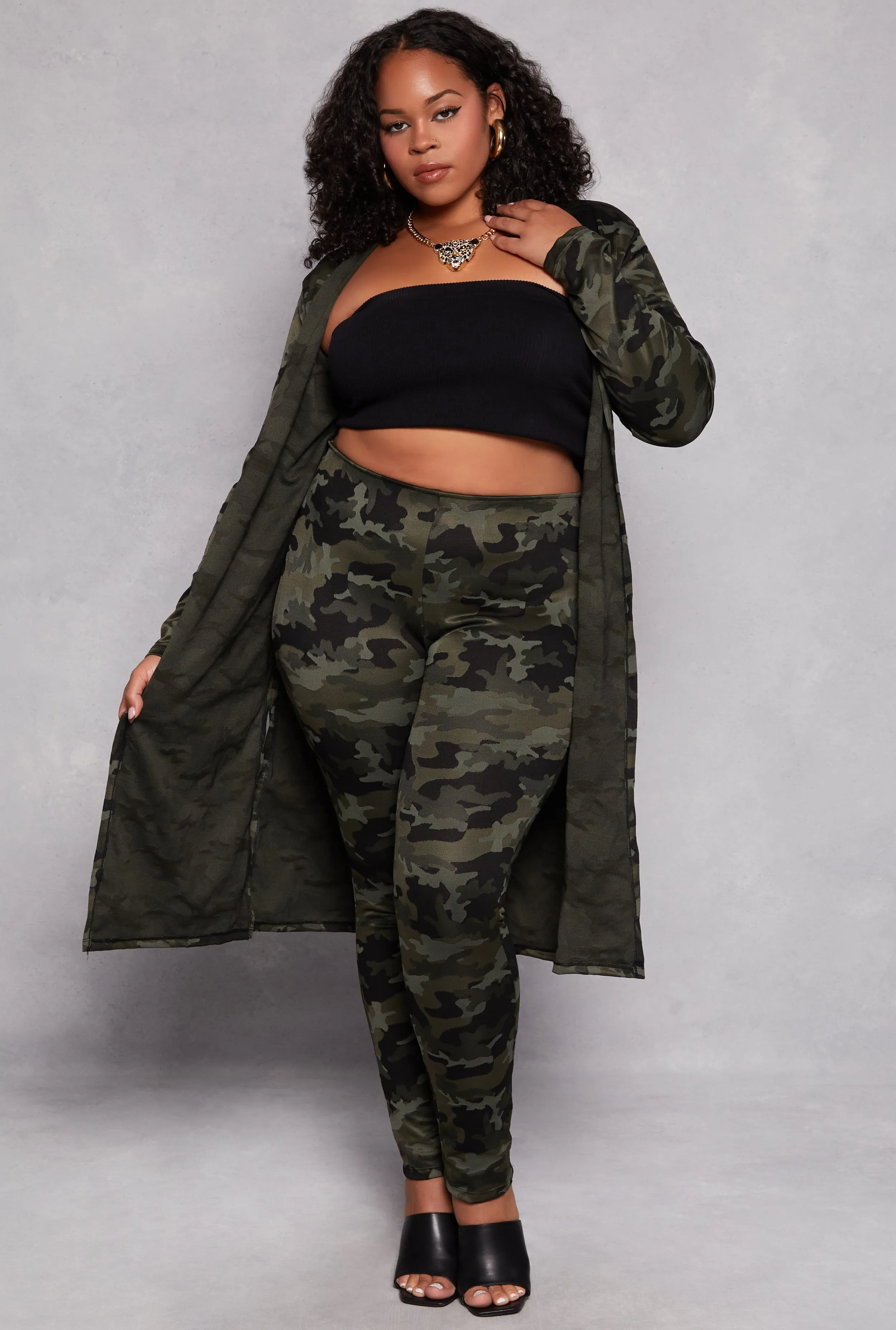 Plus Size Camo Print Duster sold by Rainbow