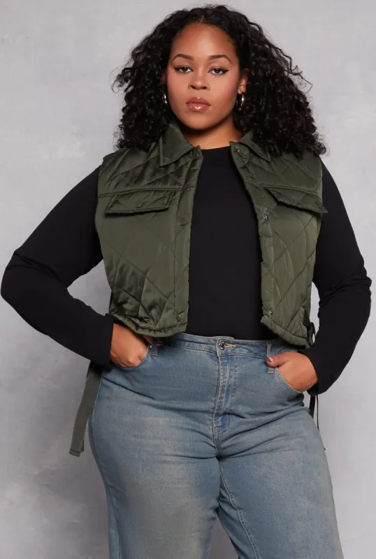 Plus Size Almost Famous Quilted Cropped Vest sold by Rainbow