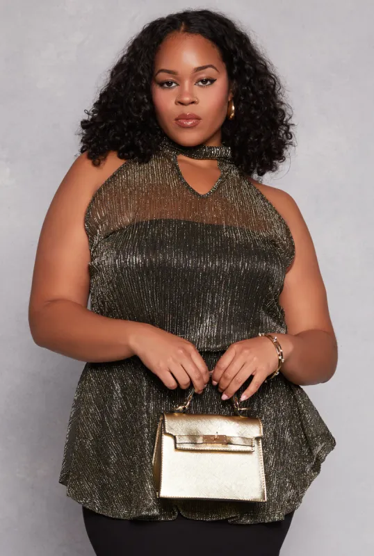 Plus Size Lurex Cut Out Sleeveless Blouse sold by Rainbow