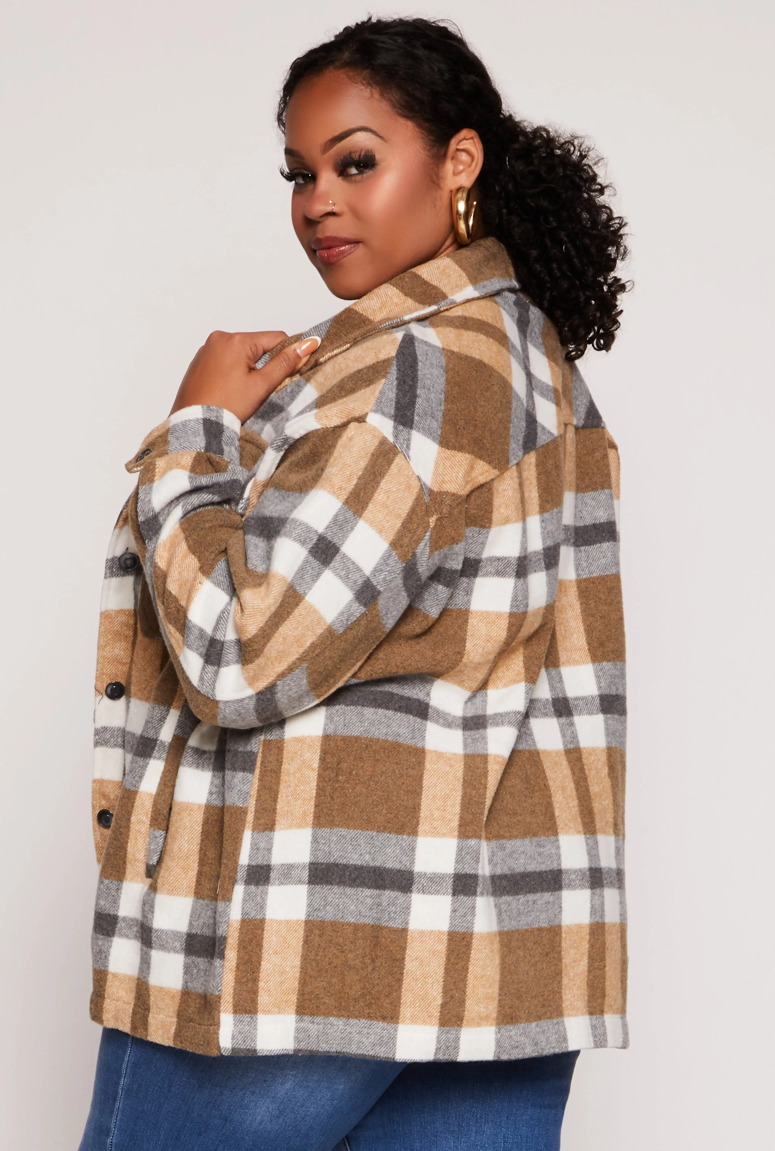 Plus Size Brushed Knit Plaid Shacket sold by Rainbow product image thumbnail 3