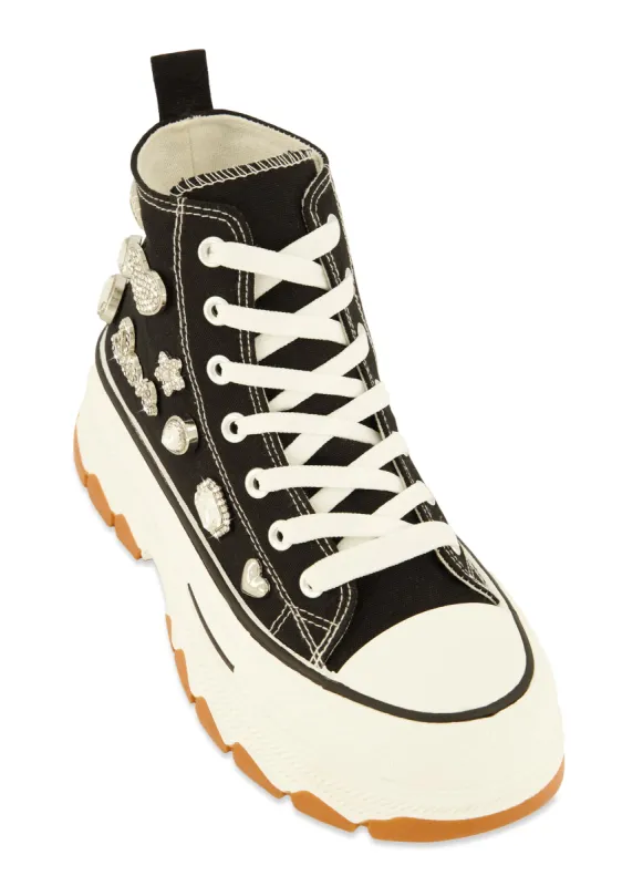 Love Rhinestone Charm Platform High Top Sneakers sold by Rainbow