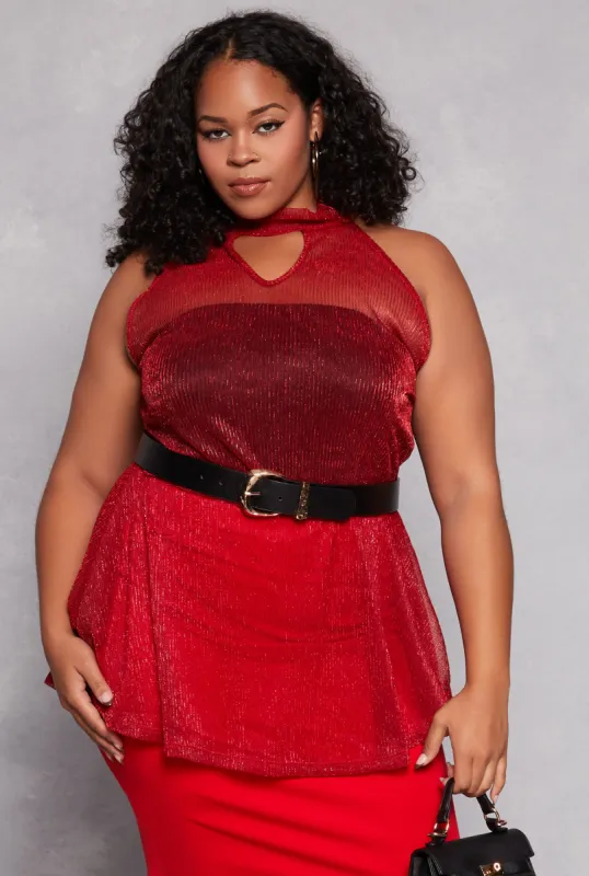 Plus Size Lurex Cut Out Sleeveless Blouse sold by Rainbow