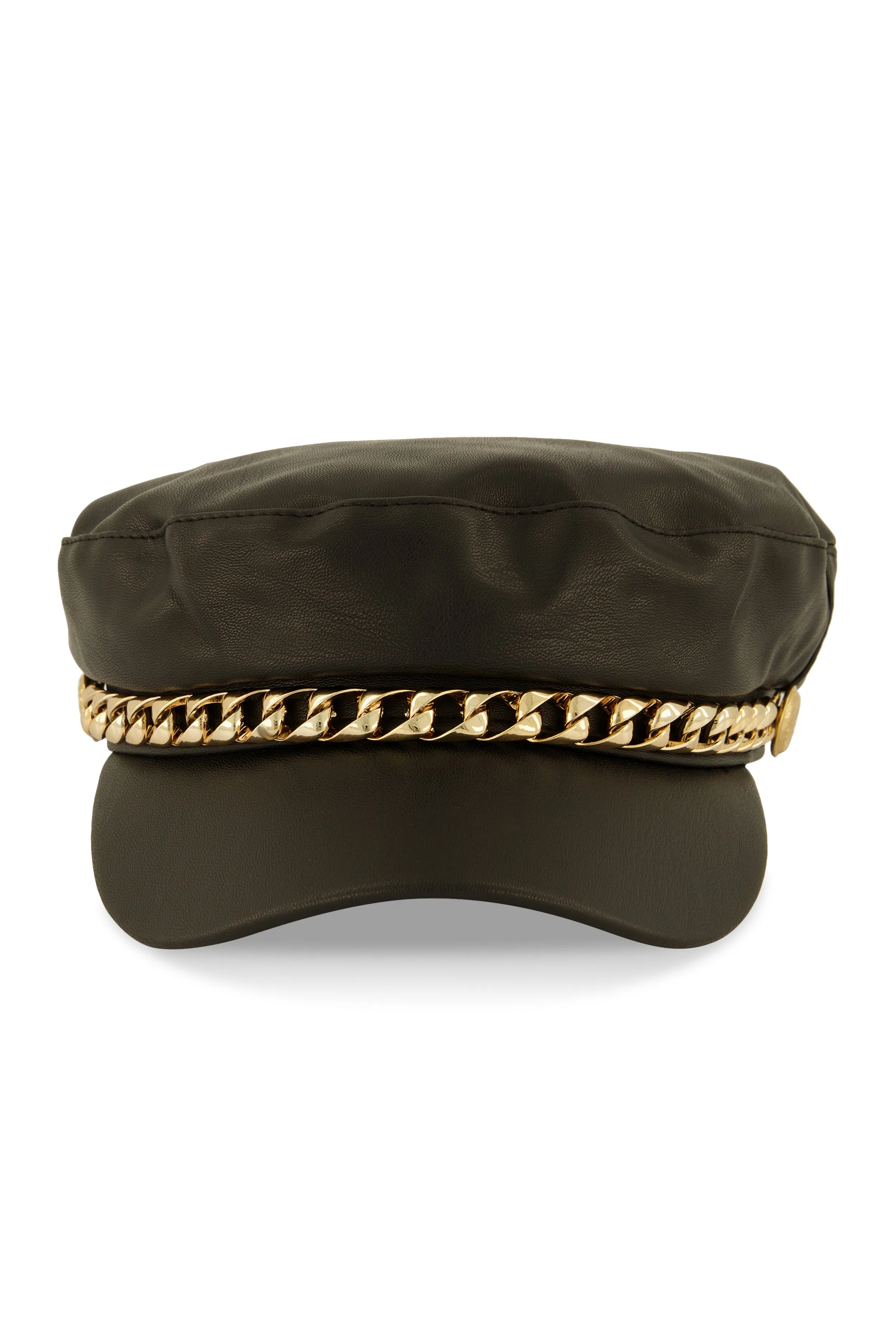 Faux Leather Chain Detail Cabbie Hat sold by Rainbow product image thumbnail 3