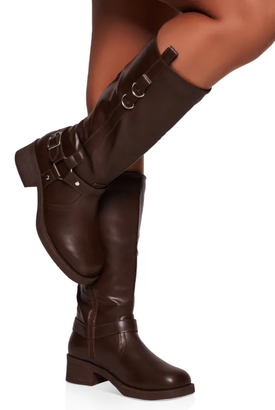 Faux Leather Buckle Detail Moto Boots sold by Rainbow