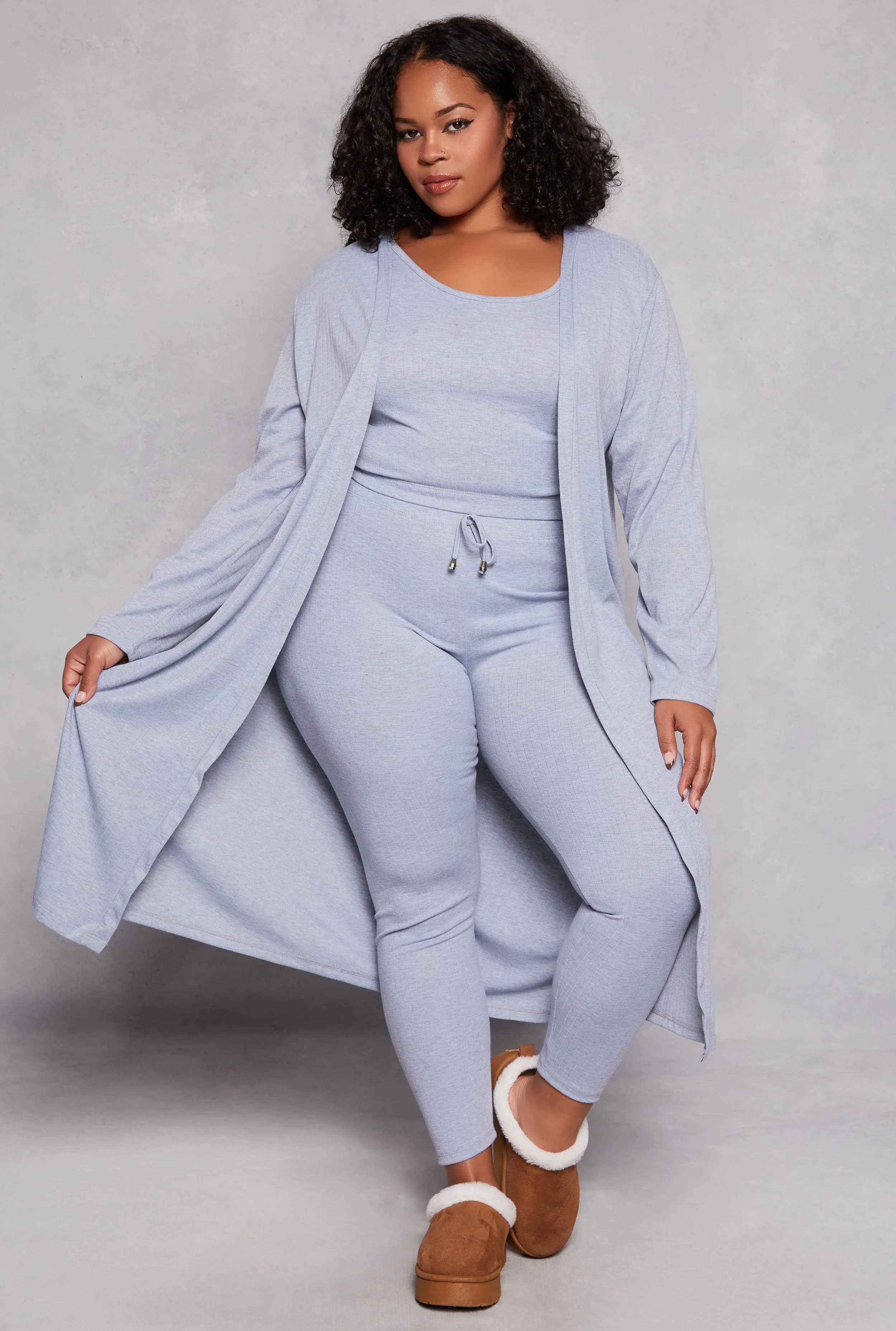 Plus Size Ribbed Knit Long Sleeve Duster sold by Rainbow