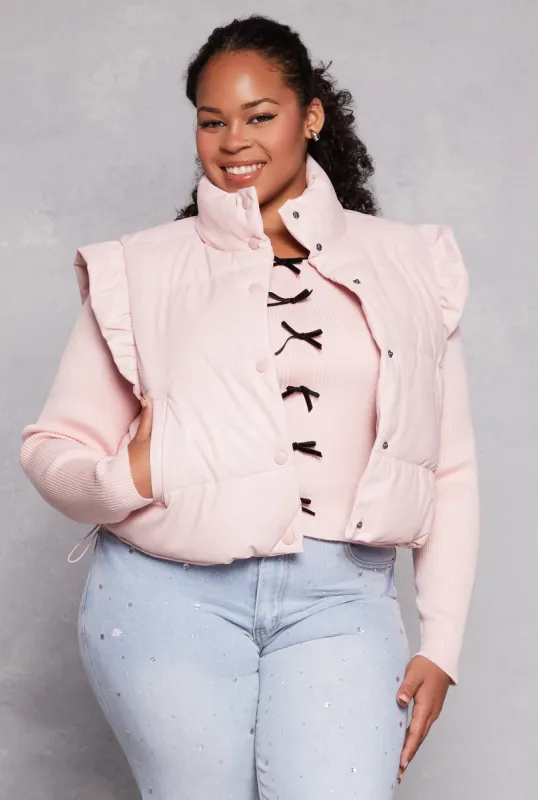 Plus Size Almost Famous Flutter Sleeve Faux Leather Puffer Vest sold by Rainbow