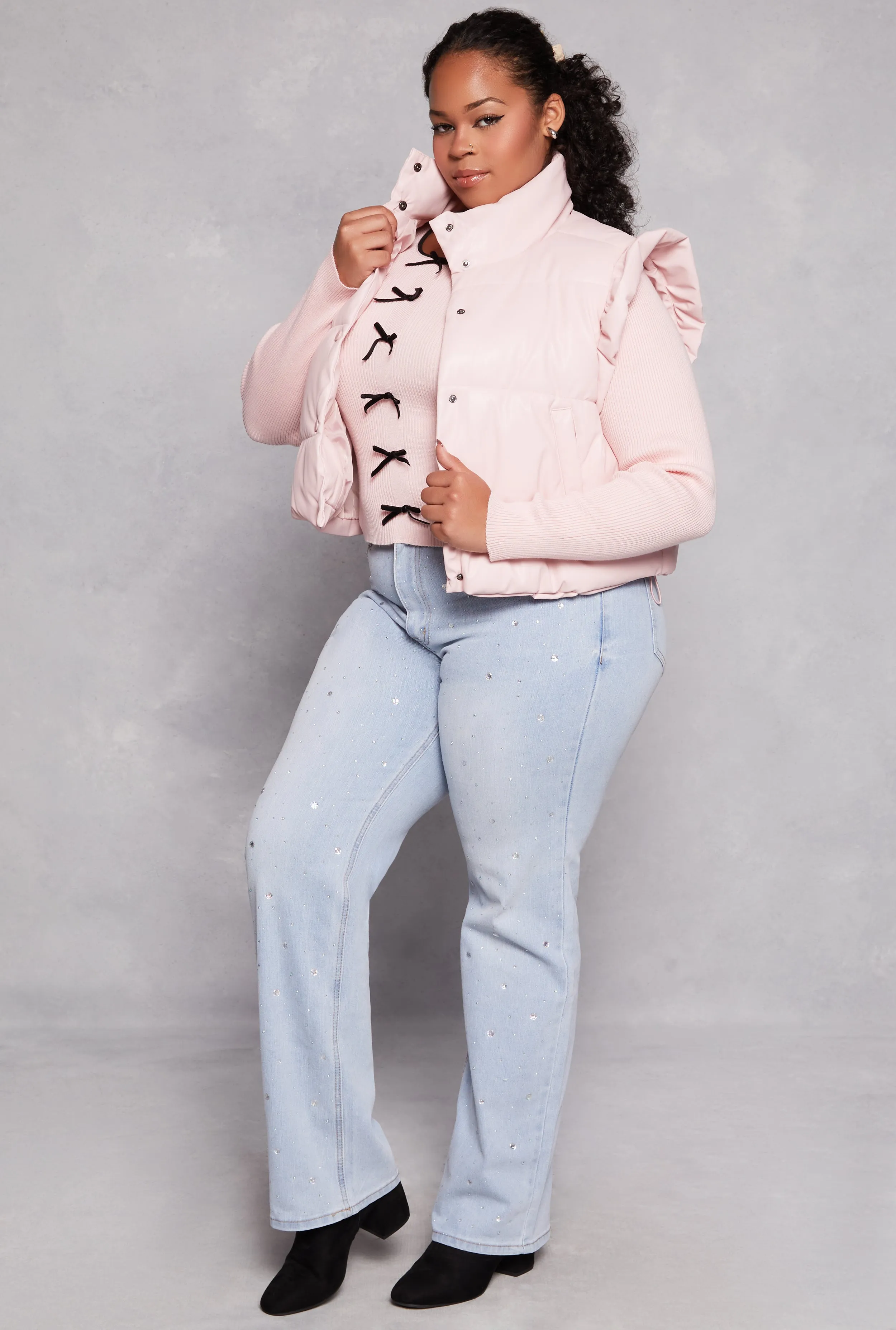 Plus Size Almost Famous Flutter Sleeve Faux Leather Puffer Vest sold by Rainbow product image thumbnail 2