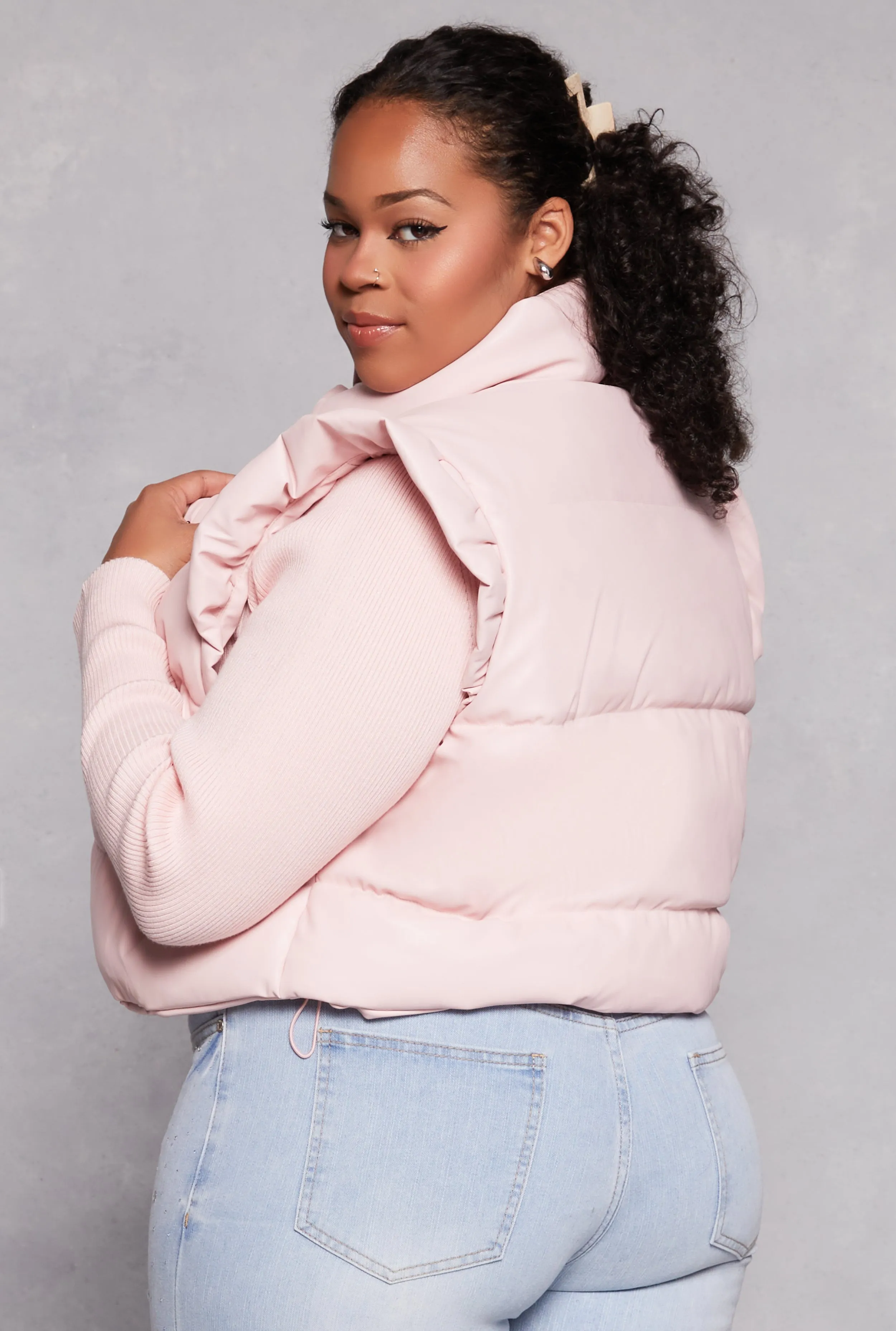 Plus Size Almost Famous Flutter Sleeve Faux Leather Puffer Vest sold by Rainbow product image thumbnail 3
