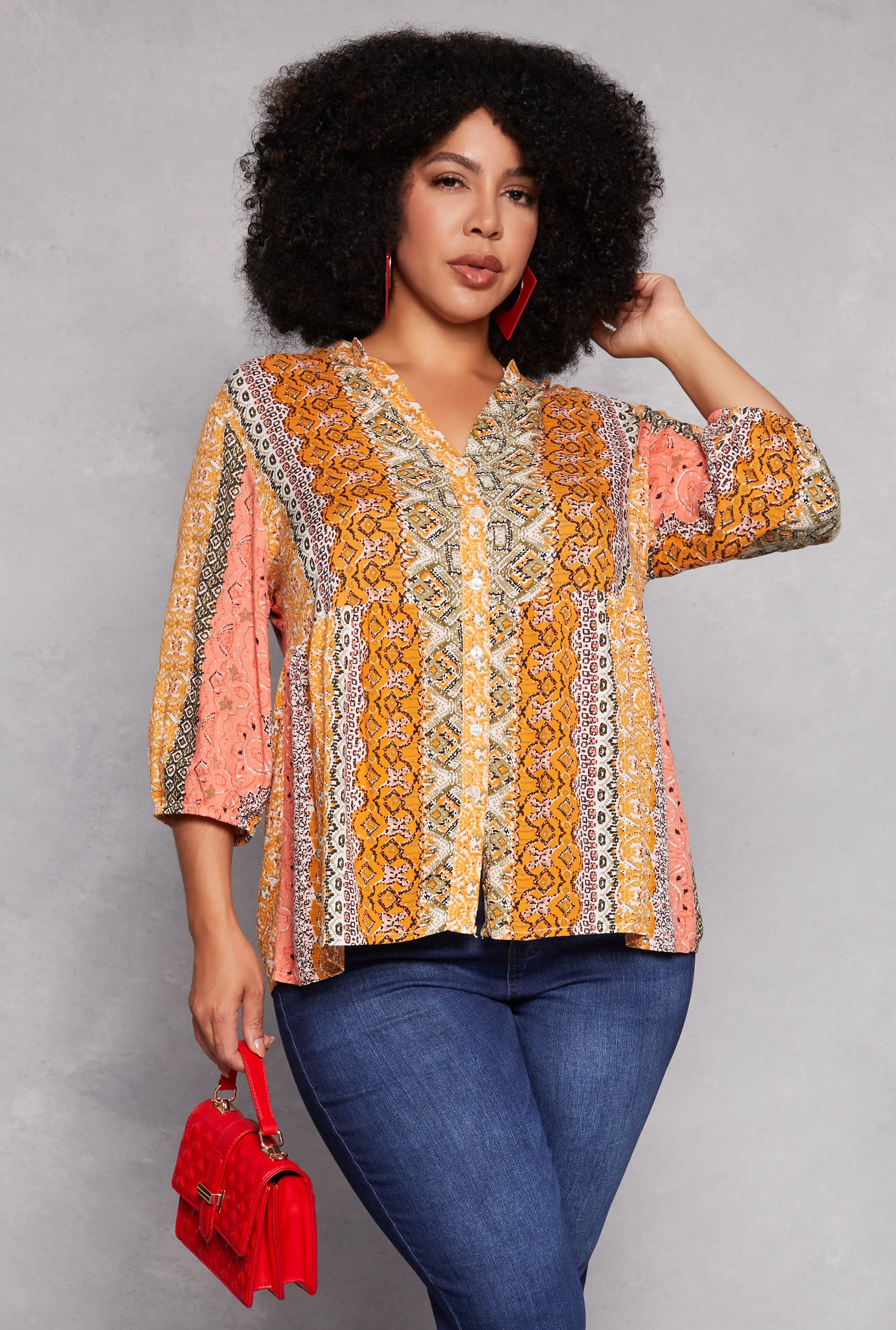 Plus Size Border Print Boho Top sold by Rainbow