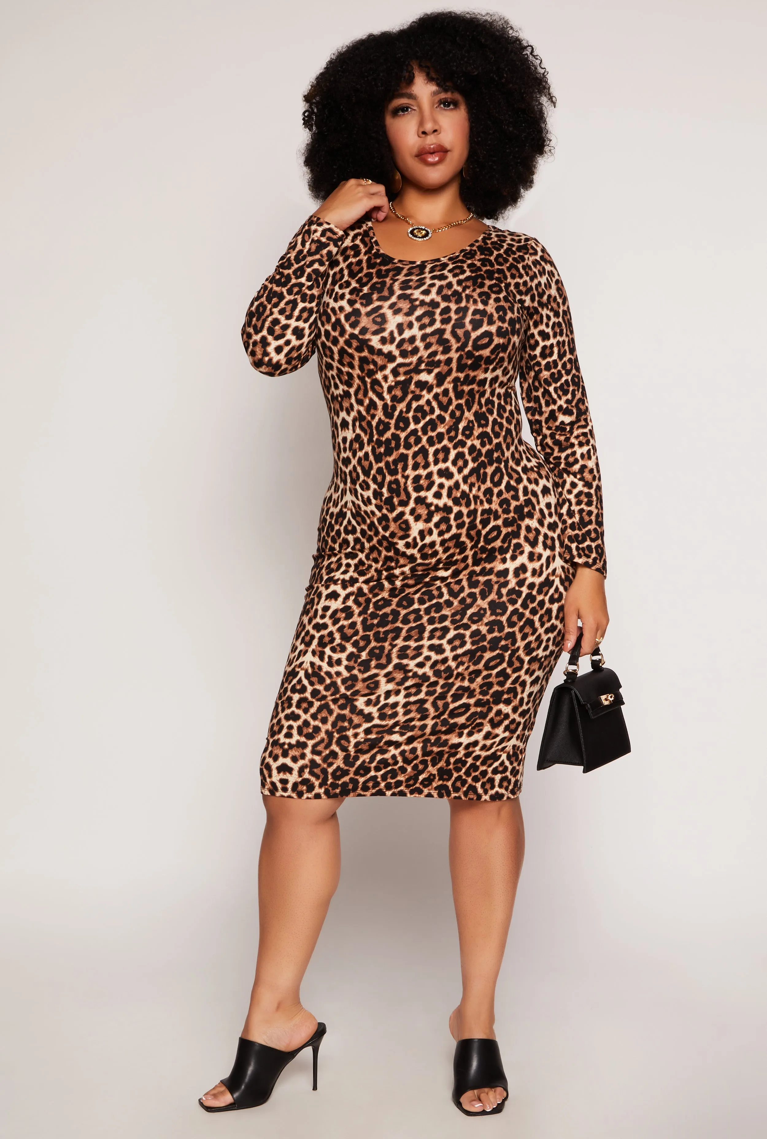 Plus Size Leopard Print Long Sleeve Dress sold by Rainbow product image thumbnail 2