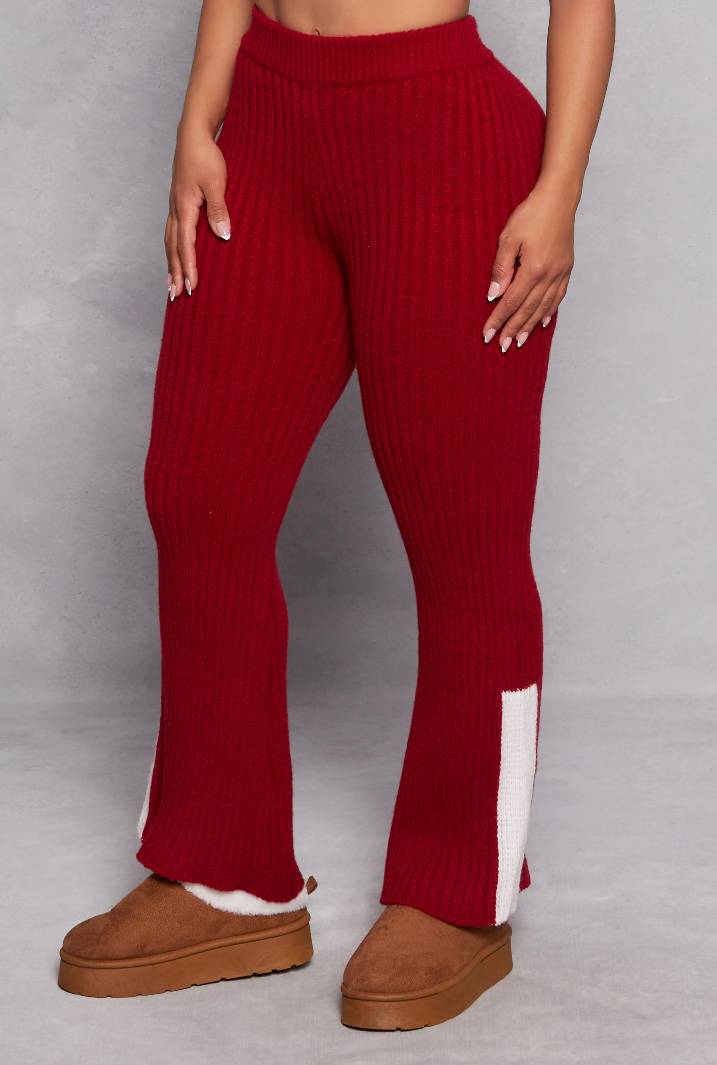 Knit Contrast Stripe High Waist Flare Pants sold by Rainbow product image thumbnail 2