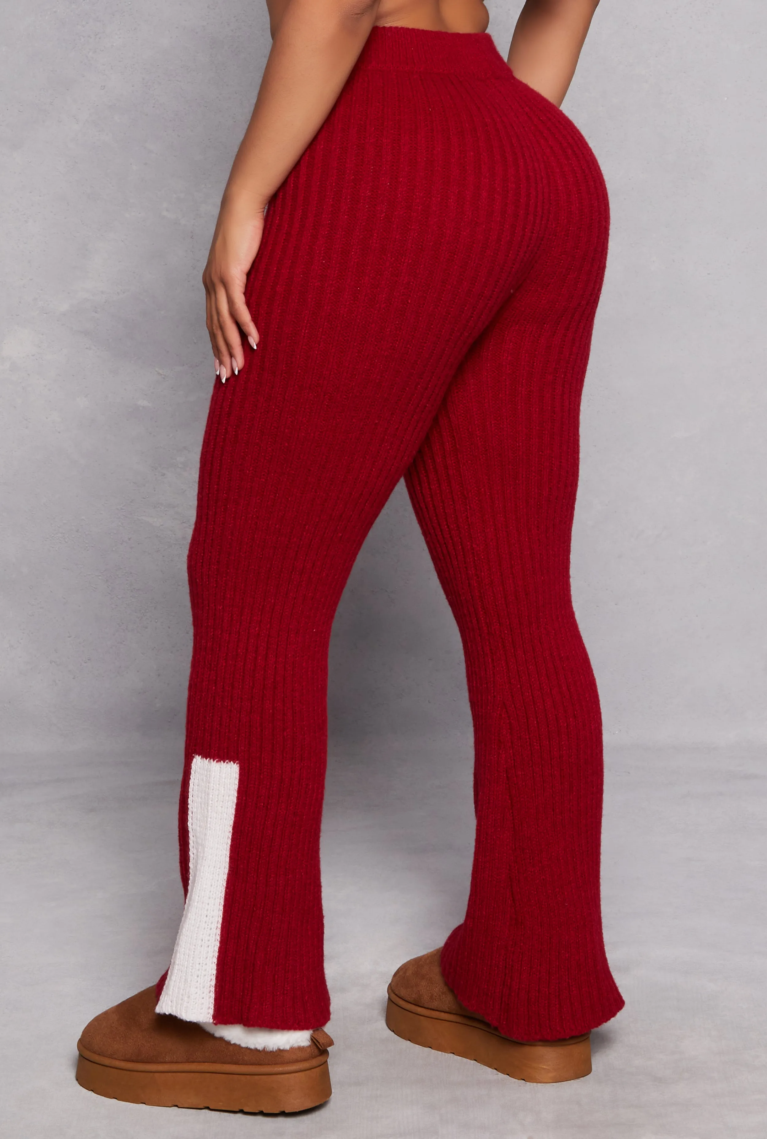 Knit Contrast Stripe High Waist Flare Pants sold by Rainbow product image thumbnail 3