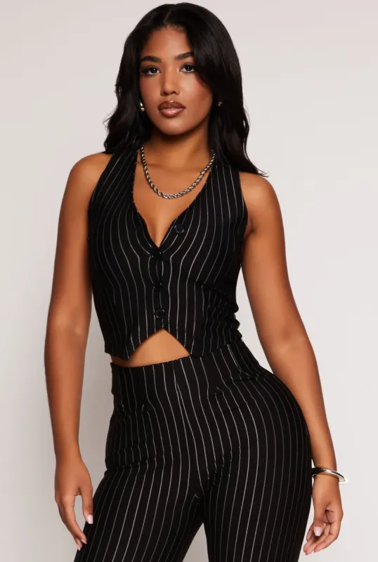 Pinstripe Cropped Button Front Vest sold by Rainbow