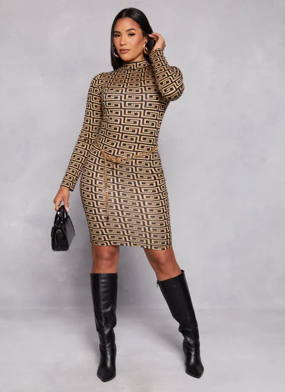 Greek Key Printed Mock Neck Dress sold by Rainbow