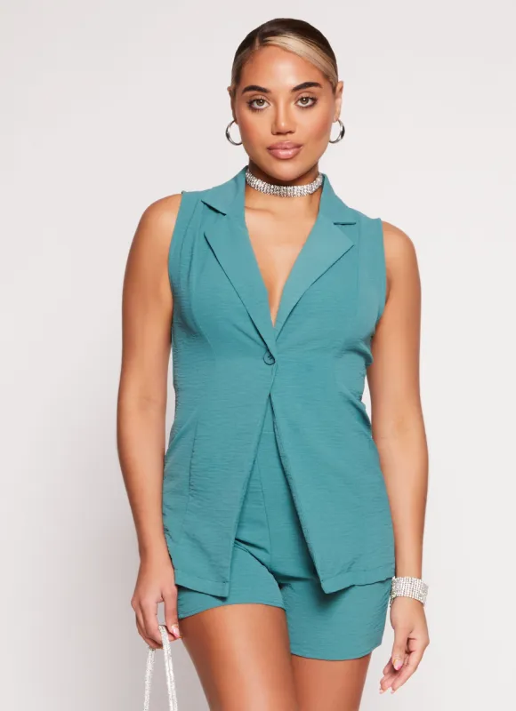 Solid Crepe Knit Single Button Blazer Vest sold by Rainbow