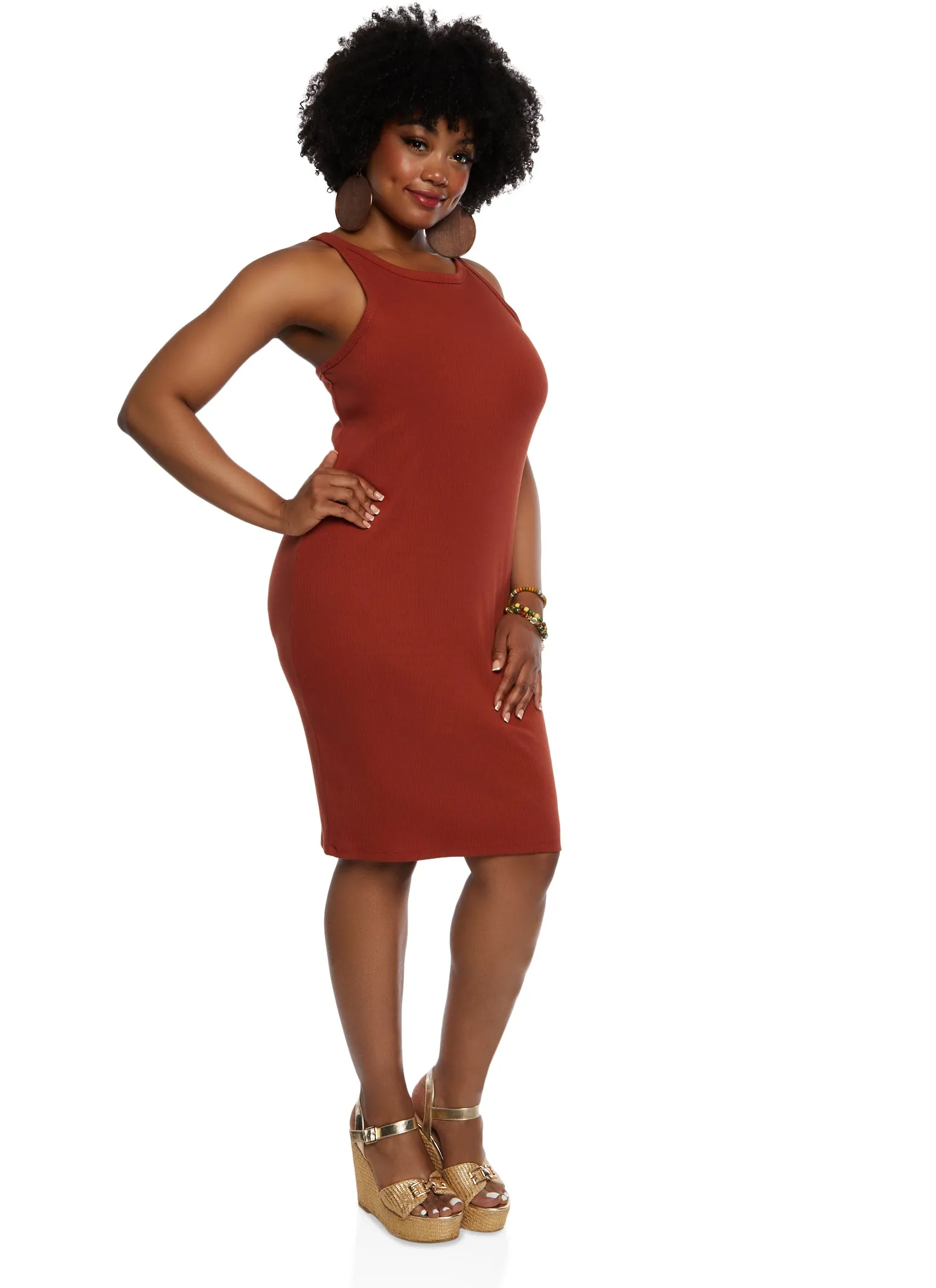 Plus Size Ribbed High Neck Tank Dress sold by Rainbow product image thumbnail 2