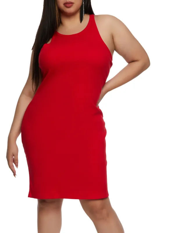 Plus Size Ribbed High Neck Tank Dress sold by Rainbow