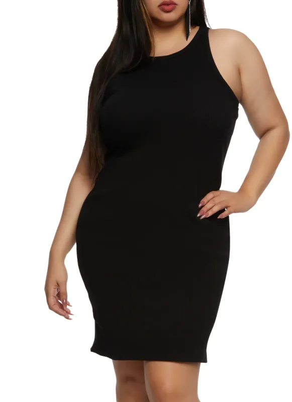 Plus Size Ribbed High Neck Tank Dress sold by Rainbow