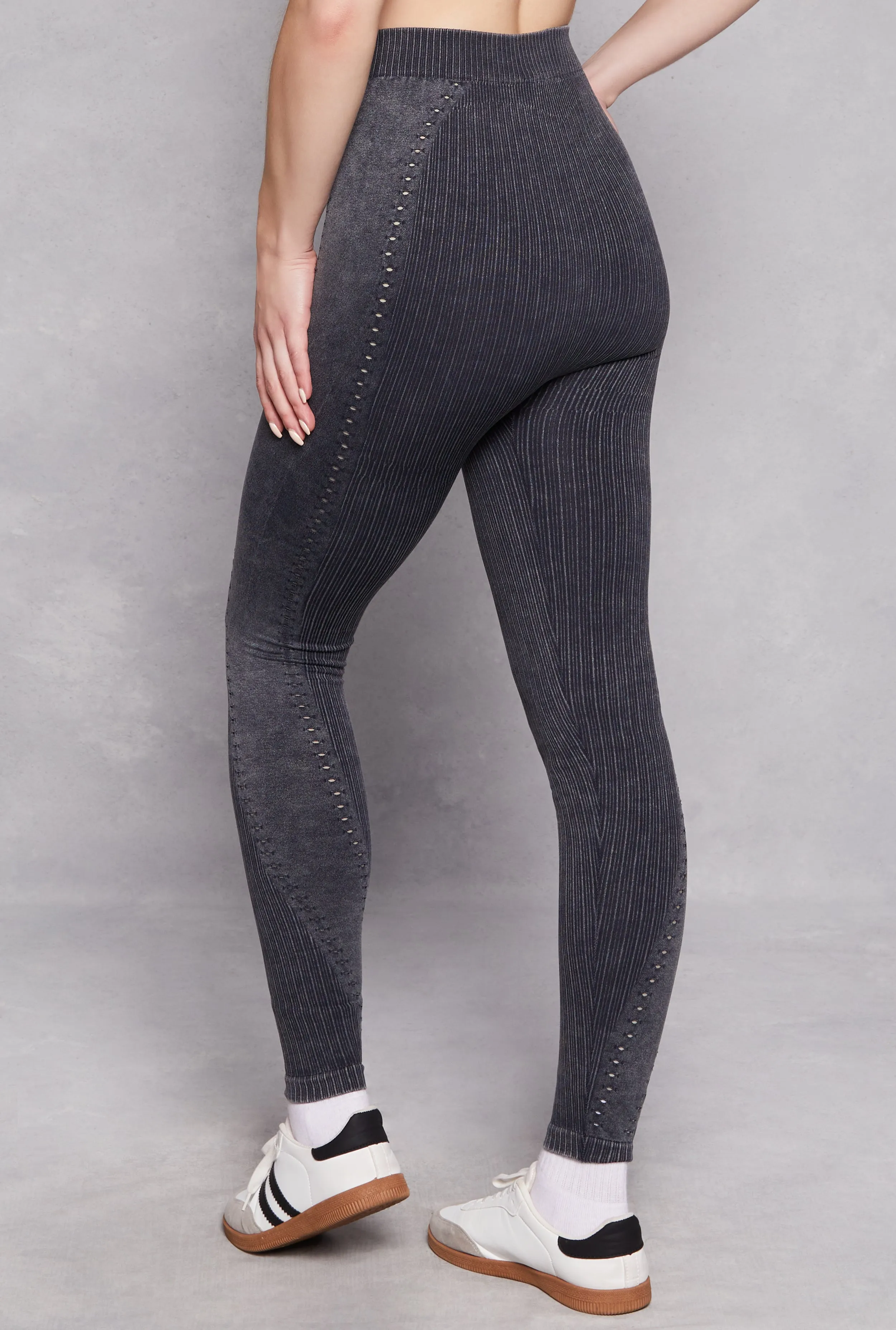 Seamless Rib Knit Laser Cut Leggings sold by Rainbow product image thumbnail 3