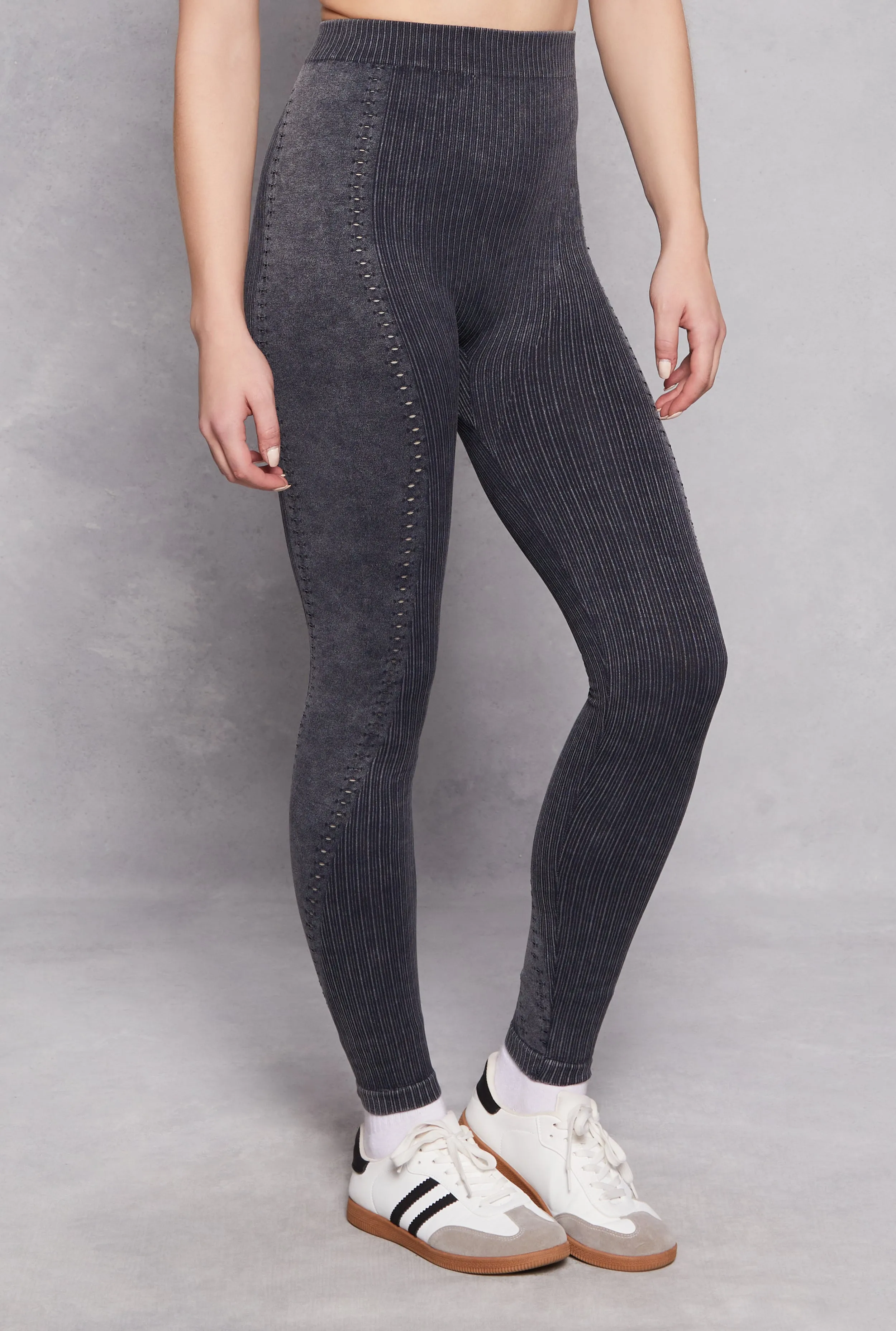 Seamless Rib Knit Laser Cut Leggings sold by Rainbow product image thumbnail 2